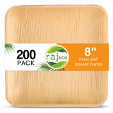 Raj Eco Compostable Palm Leaf Plates Like Bamboo Plates Disposable - 8 Inch Square 200 Plate, Natural wooden, Eco-Friendly, Fancy Biodegradable