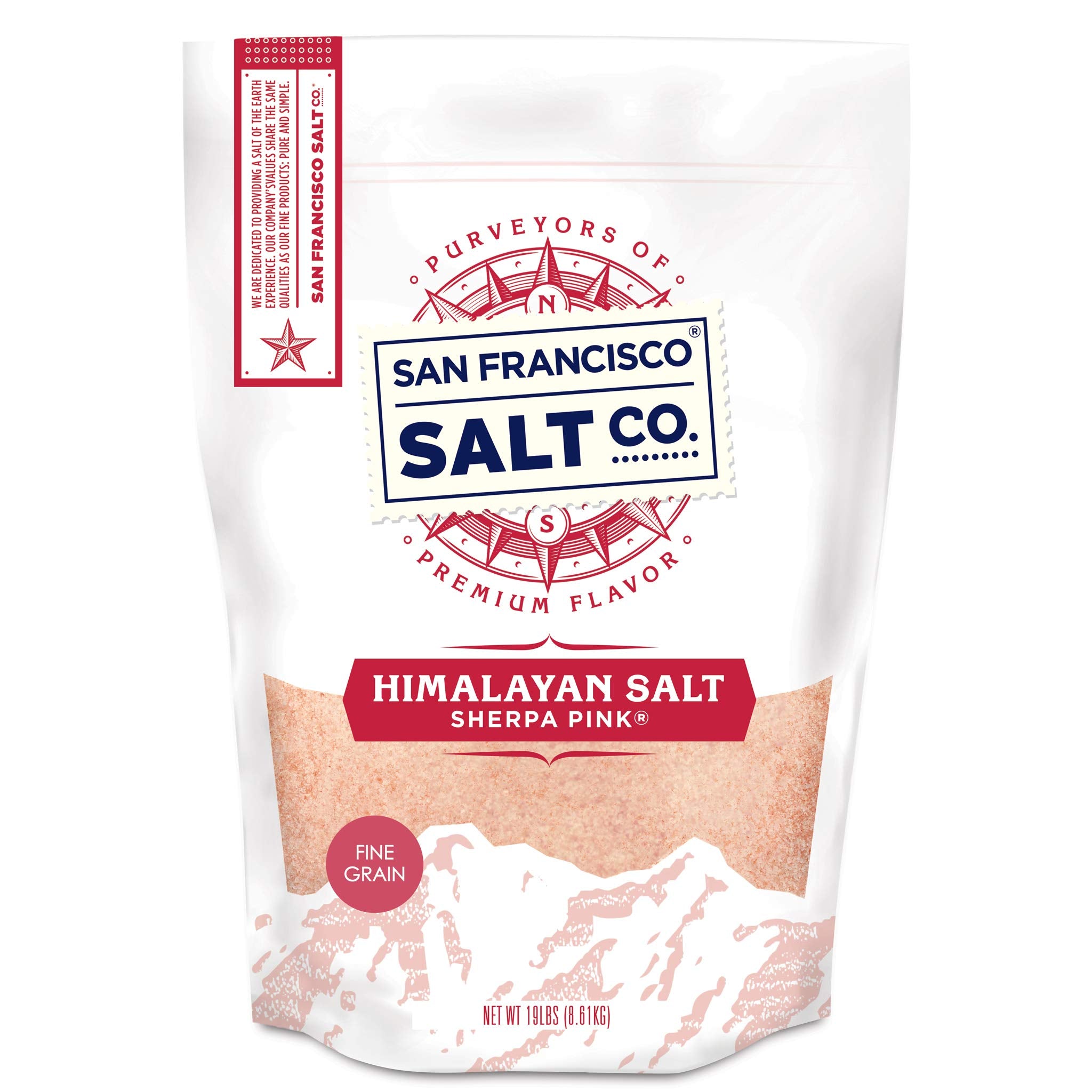 Sherpa Pink Himalayan Salt - Fine Grain, 19 lbs. | All-Natural, Gluten-Free, No Additives | Perfect for Everyday Cooking & Recipes