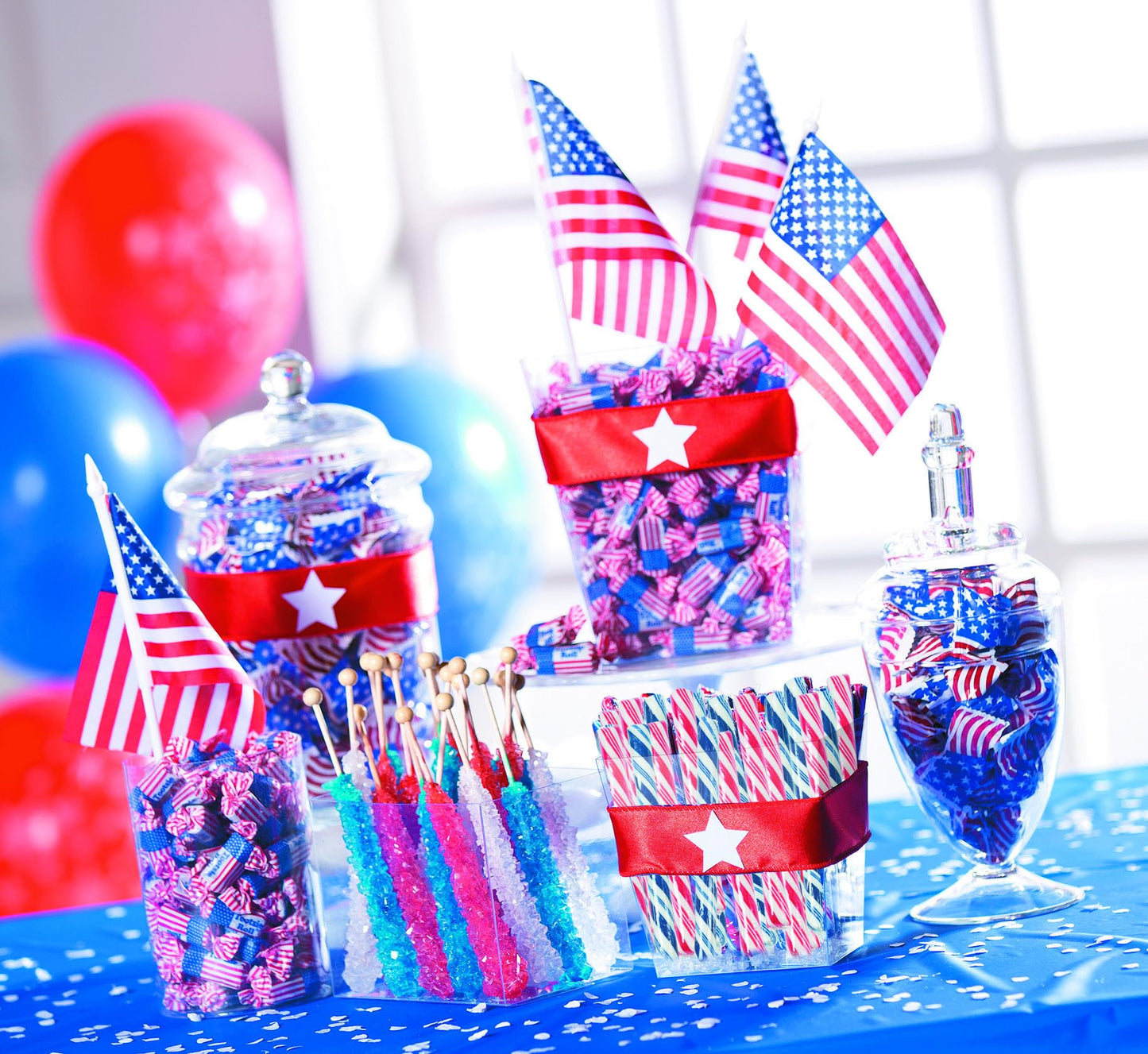 Fun Express Red White and Blue Candy Canes Individually Wrapped - 80 Patriotic Candy Sticks for 4th of July Party Favors | Birthday Candy Buffet