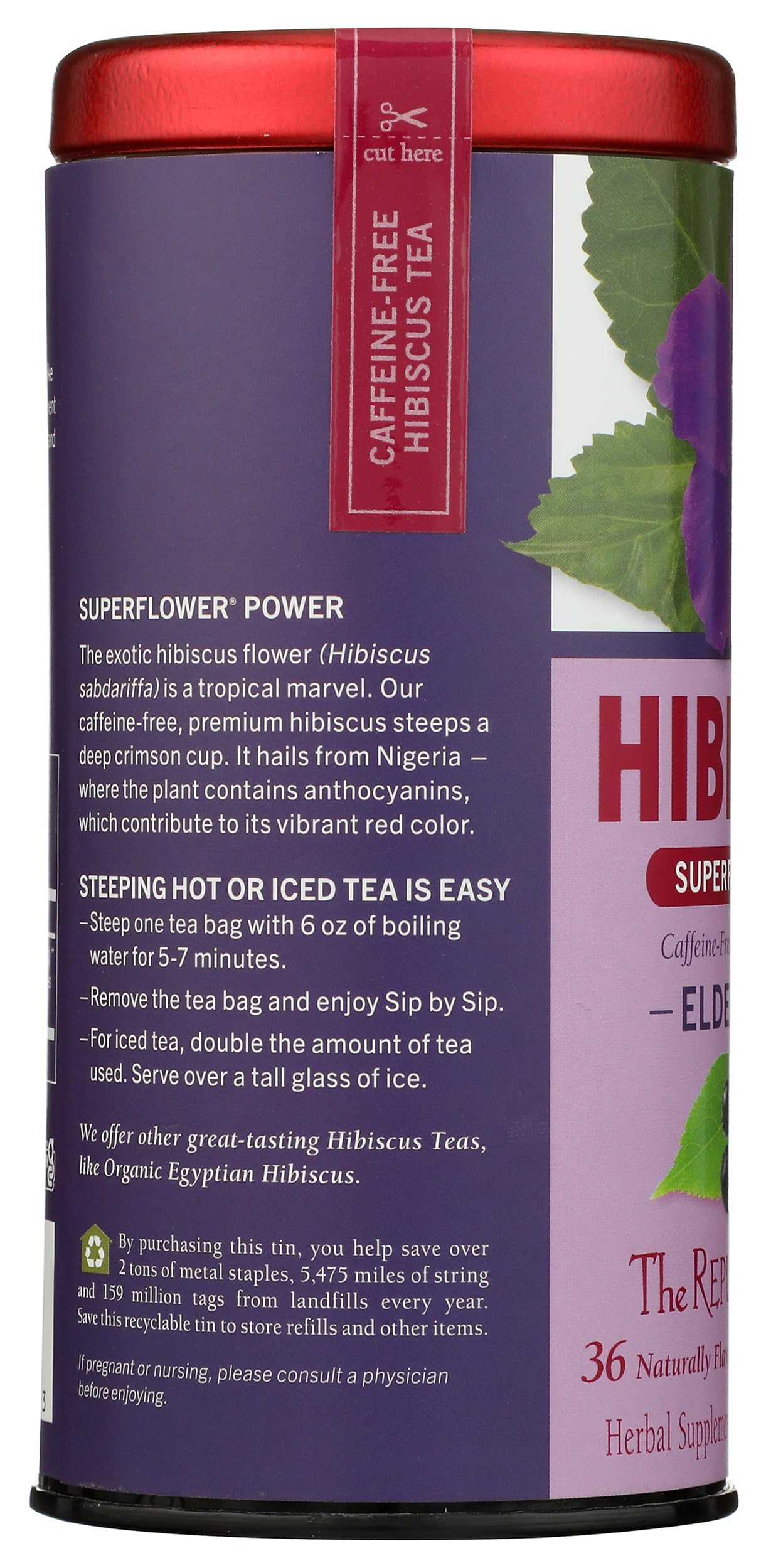 Republic of Tea Hibiscus Elderberry Herbal Tea Bags 36 Count, 36 CT