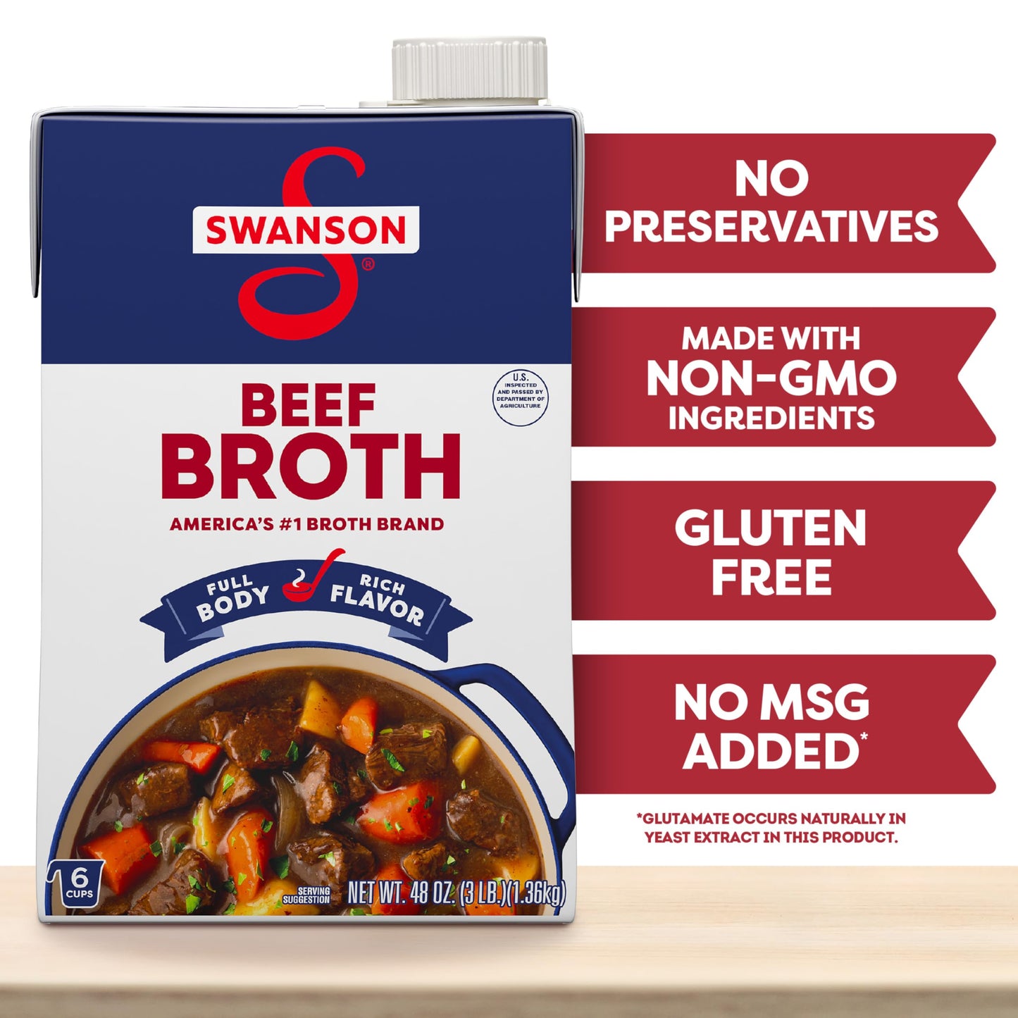 SWANSON S 100% Natural Beef Broth, 48 oz Carton (8 Pack)