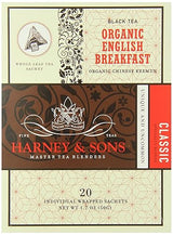 Harney & Sons Organic English Breakfast | 20 Wrapped Sachets, 20 Count Pack of 6, 100% Pure Black Tea