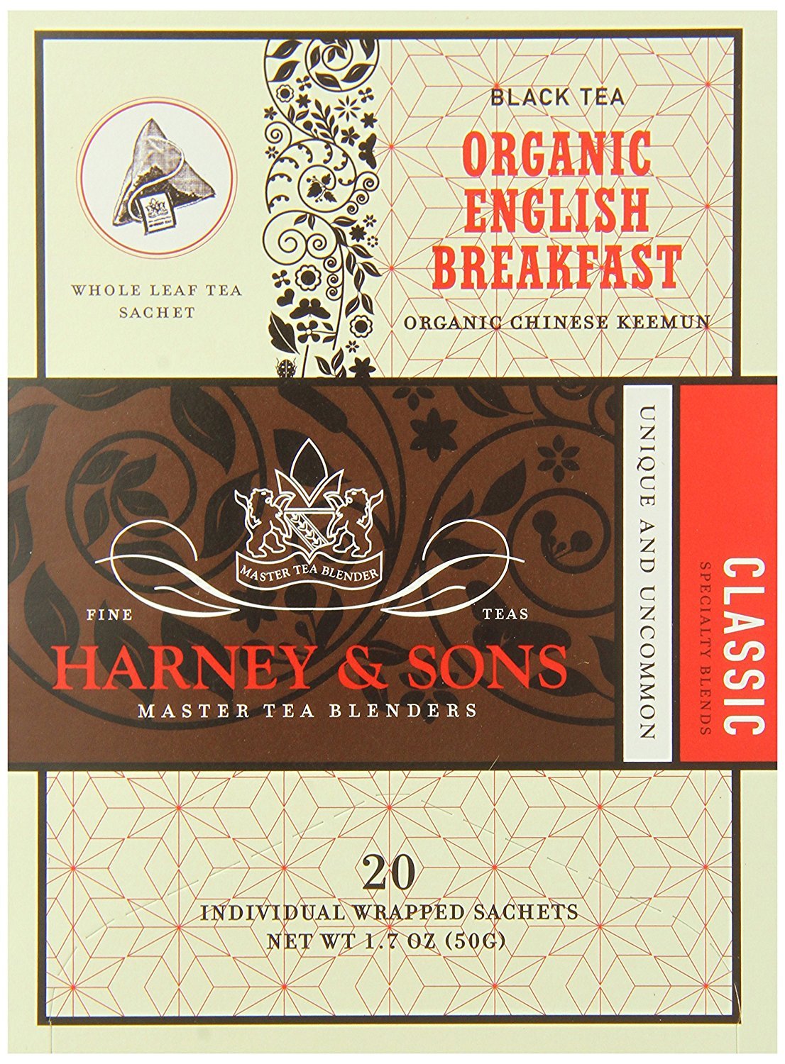 Harney & Sons Organic English Breakfast | 20 Wrapped Sachets, 20 Count Pack of 6, 100% Pure Black Tea