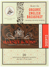 Harney & Sons Organic English Breakfast | 20 Wrapped Sachets, 20 Count Pack of 6, 100% Pure Black Tea