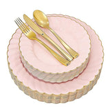 Pink Disposable Plates Plastic Set Of 125? Includes 25 Dinner and Dessert Plates, 75 Gold Cutlery for 25 Guests for Wedding Birthday Parties Baby