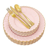 Pink Disposable Plates Plastic Set Of 125? Includes 25 Dinner and Dessert Plates, 75 Gold Cutlery for 25 Guests for Wedding Birthday Parties Baby