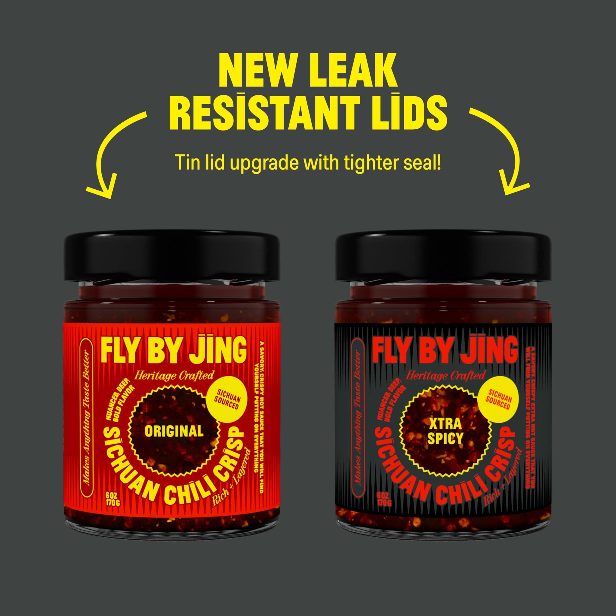 FLYBYJING Original + Xtra Spicy Sichuan Chili Crisp Oil Duo: Premium Vegan Chili Sauces Good on Noodles, Proteins, Veggies & Everything - Spicy