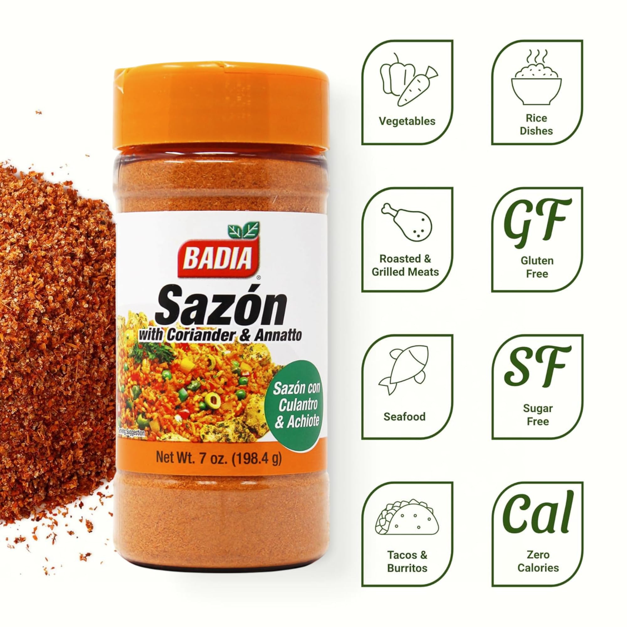 Badia Sazon with Coriander & Annatto Seasoning, 7 oz - Perfect Blend, Authentic Latin Flavor