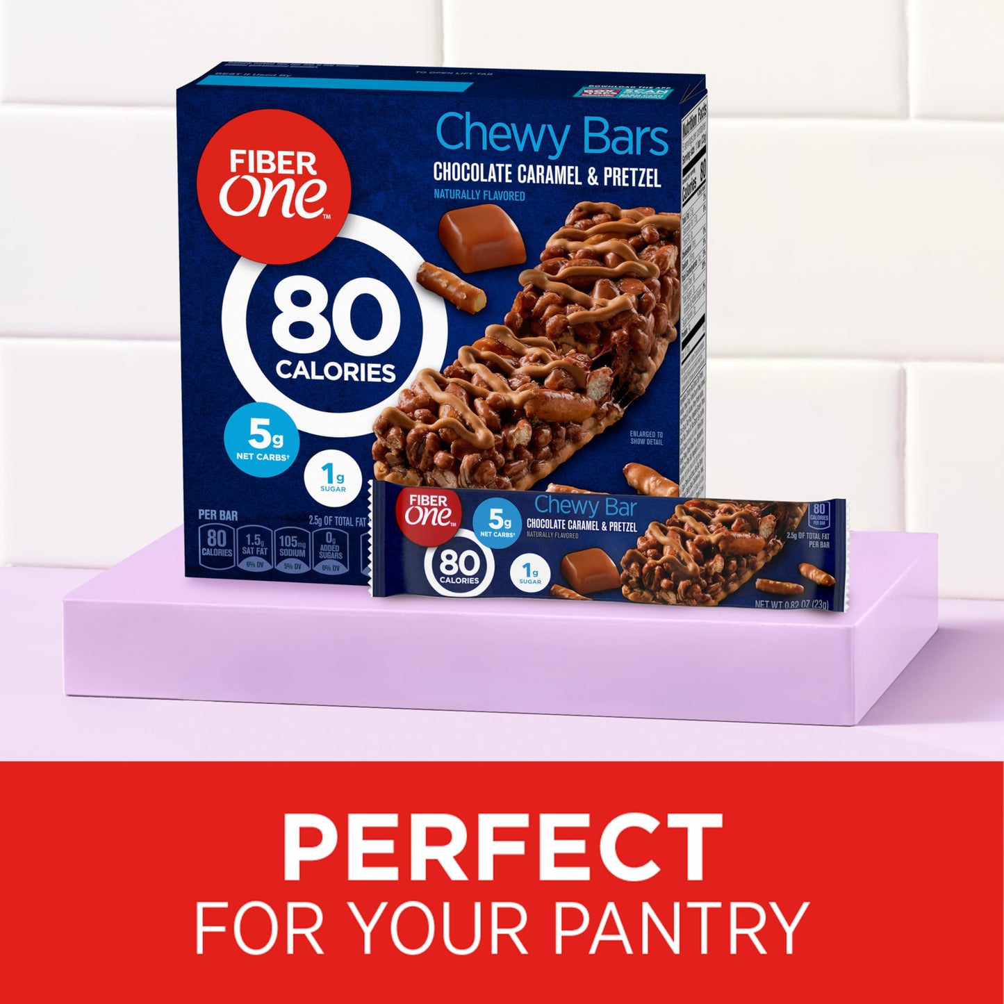 Fiber One 80 Calorie Chewy Snack Bars, Chocolate Caramel and Pretzel, 5 Ct, 4.1 oz