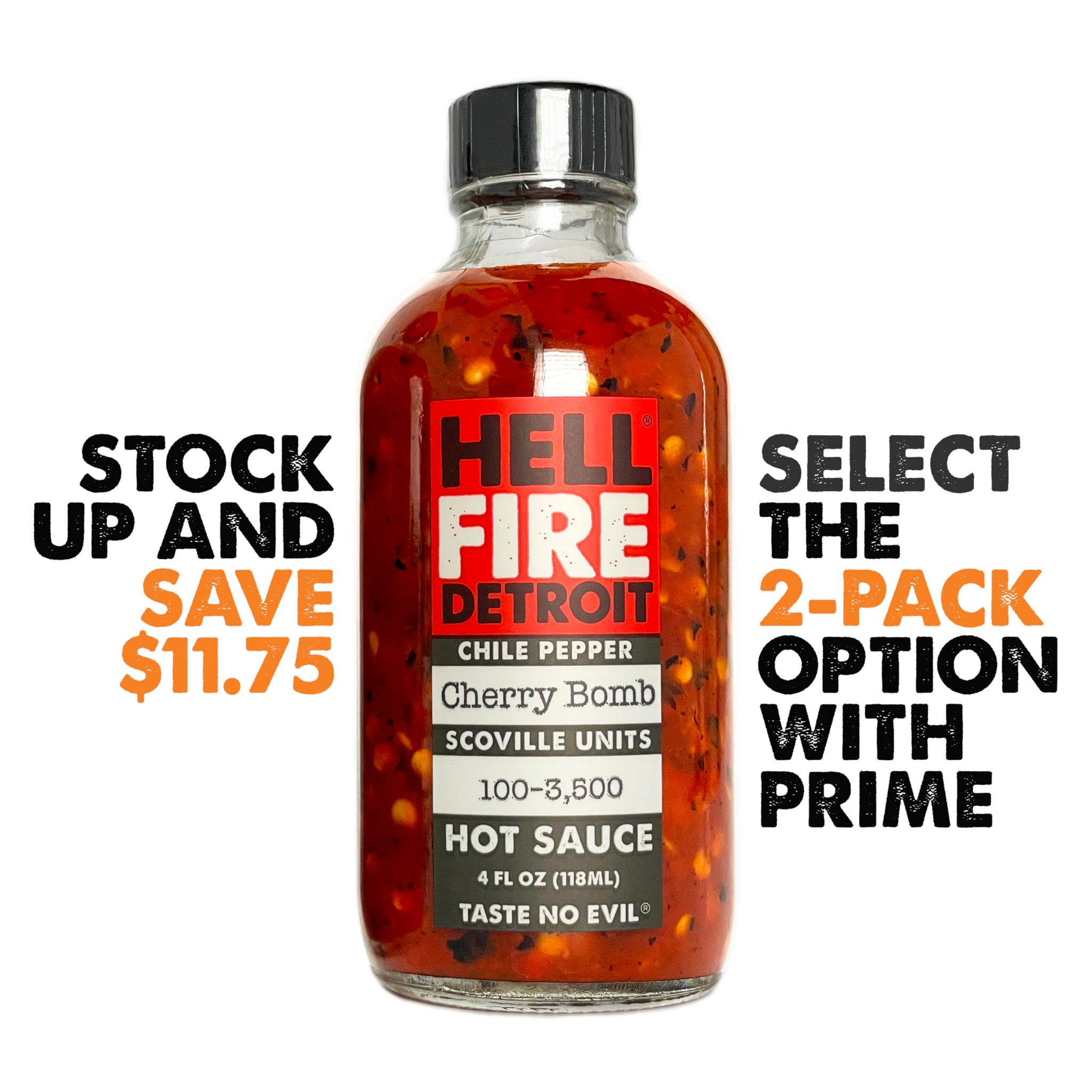 Hell Fire Detroit Cherry Bomb Hot Sauce (Medium), Crafted with Fresh, Fire-Roasted Cherry Bomb Chile Peppers, All-Natural, Vegan, Gluten-Free, Low