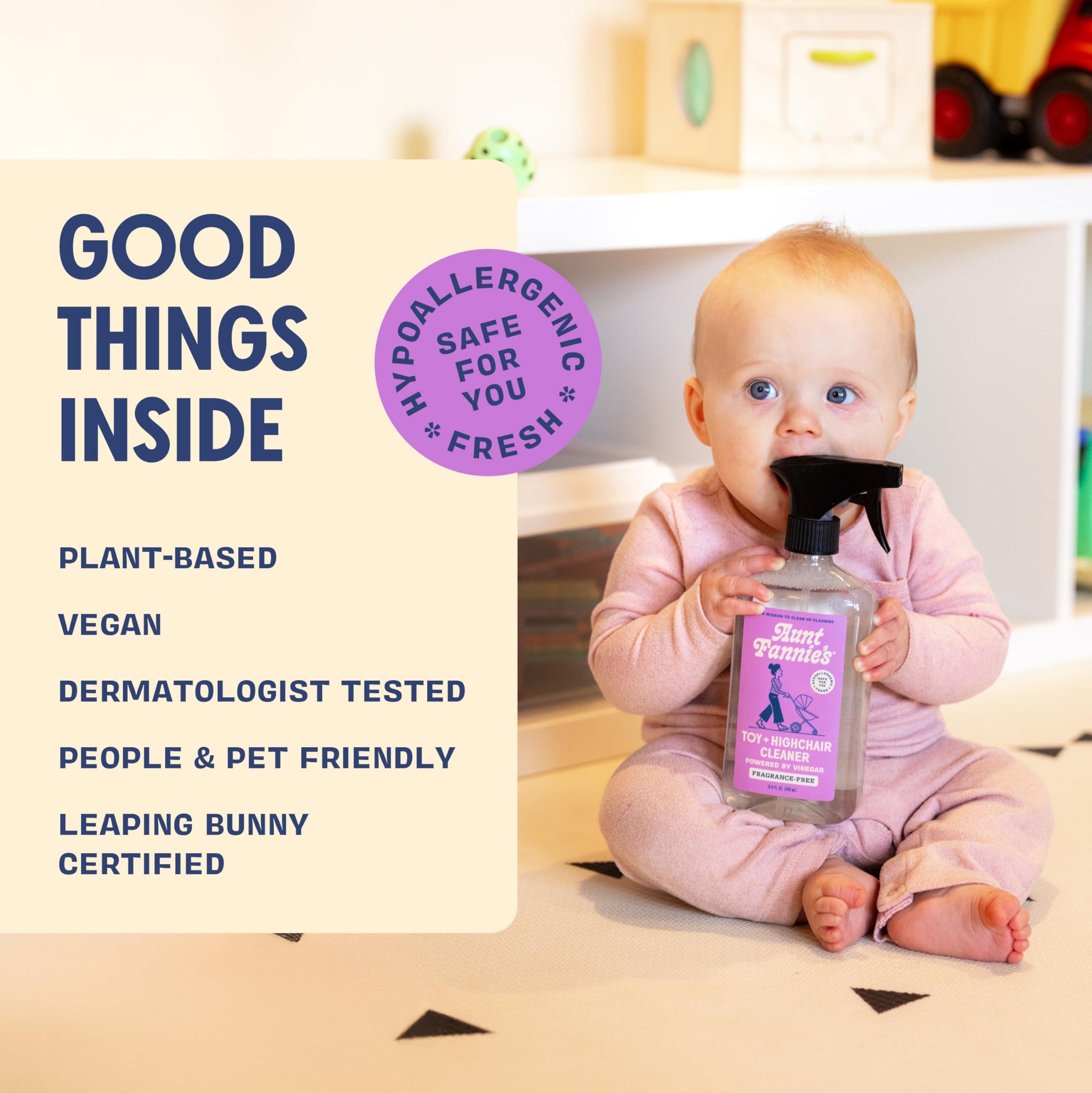 Aunt Fannie's Toy and Highchair Cleaner, Hypoallergenic, Multi-Purpose Spray Powered by Vinegar for Toys, High Chairs, Car Seats, Swings, Counters