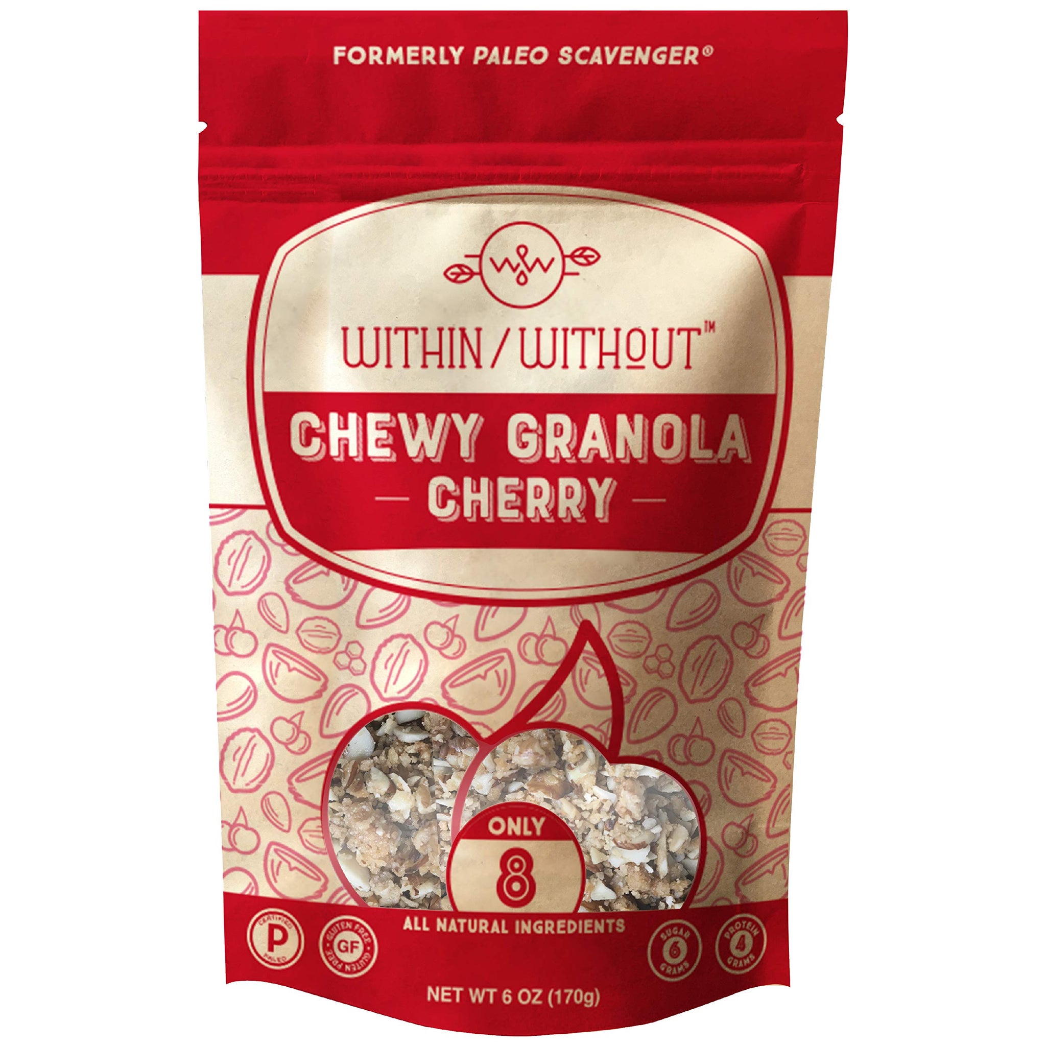 Cherry Grain Free Granola by Within/Without | Certified Paleo and Keto Diet Friendly Chewy Granola | Naturally Gluten Free Low Carb Snack | No Refined