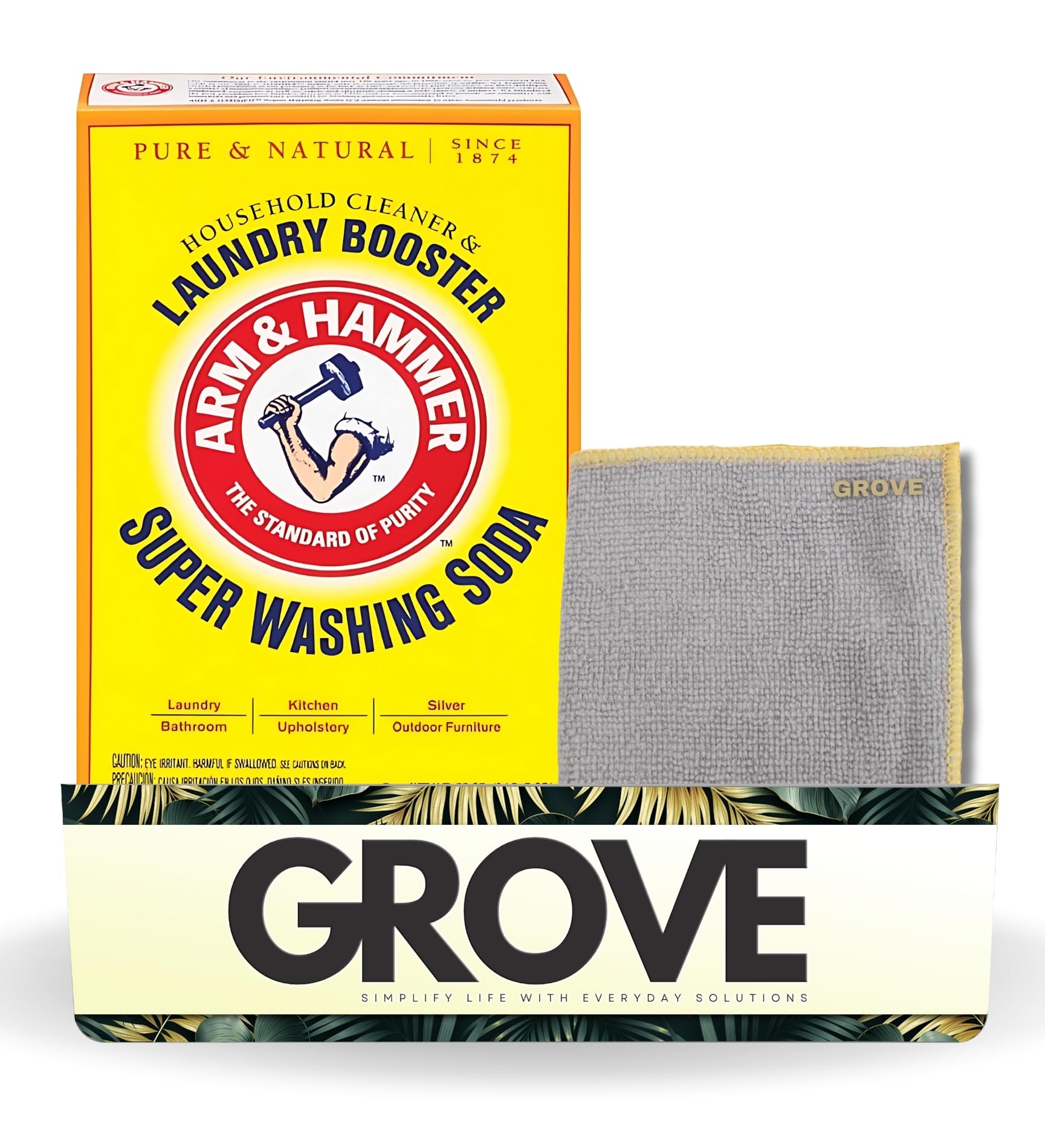 Detergent Booster and Household Cleaner Powder 55 oz Bundle with Microfiber Cloth - Enhances Laundry Detergent Power - Cleans Bathtubs, Microwaves