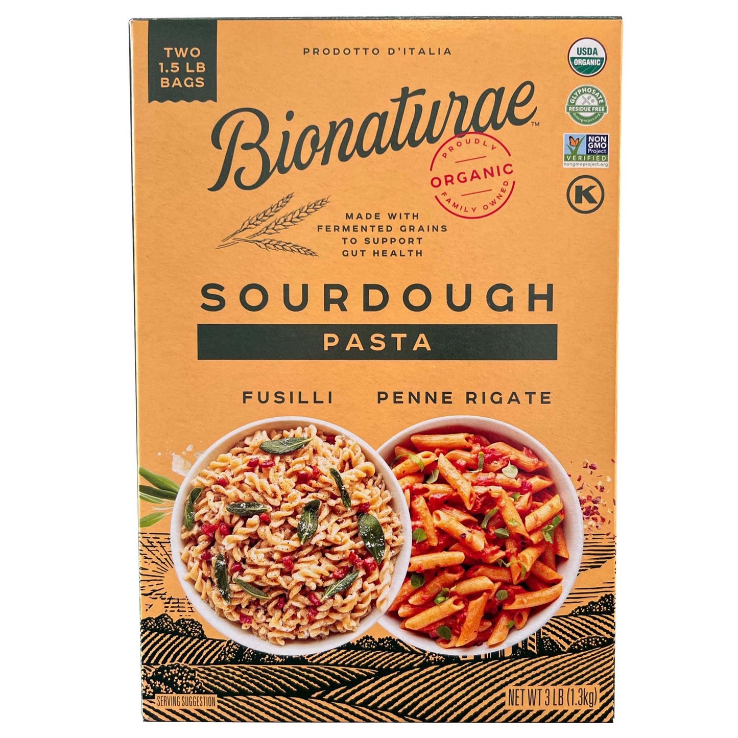 Bionaturae Organic Sourdough Penne Rigate & Fusilli Pasta Noodles - Italian Spiral Pasta, Dried Pasta Penne, Curly Corkscrew Pasta, Made with Durum