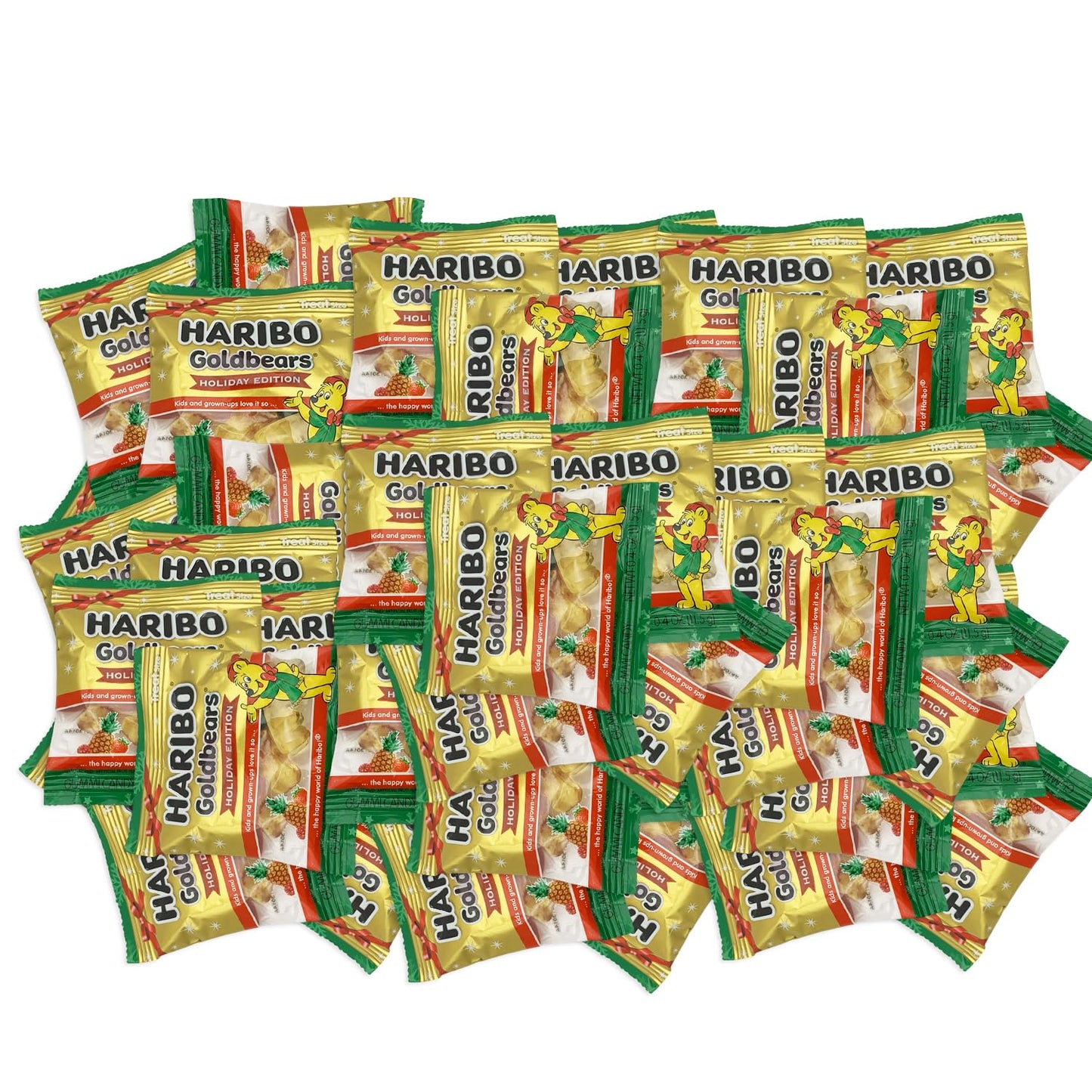 Gold Bears Gummi Candy - Limited Holiday Edition - 3 Christmas Flavors - Individually Wrapped Pouches - Delicious Mini Gummy Candy for Birthdays, New