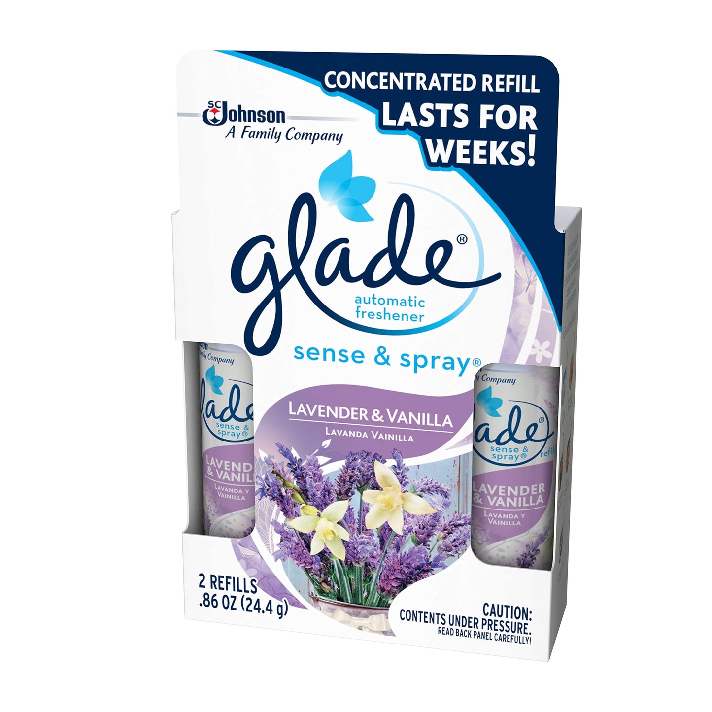 Glade Sense & Spray Automatic Air Freshener Refill, Lavender & Vanilla, 2 Ct, 0.86 oz