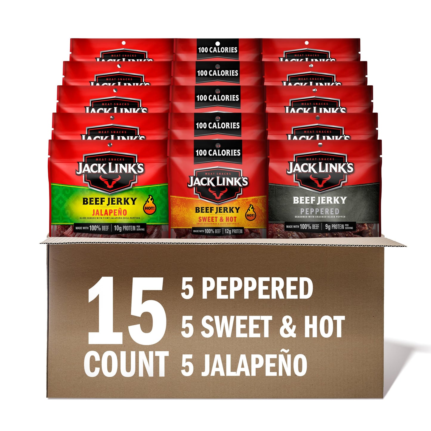 Jack Link's Beef Jerky Bold Variety Pack - Includes Sweet & Hot, Jalapeno and Peppered Jerky, Bulk Protein Snack Pack, Good Source of Protein, Meat