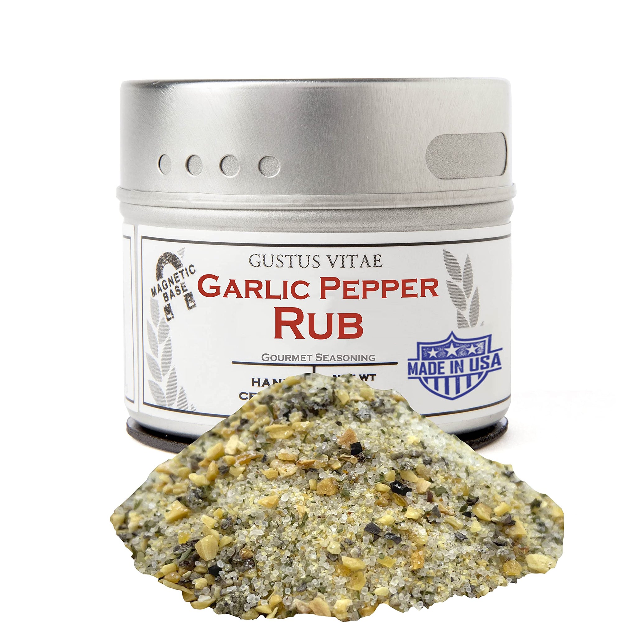 Garlic Pepper Rub | Gourmet Seasoning | Artisanal Spice Blend | Non GMO, All Natural | Handmade in Small Batches in USA | GLP-1 Friendly | Magnetic