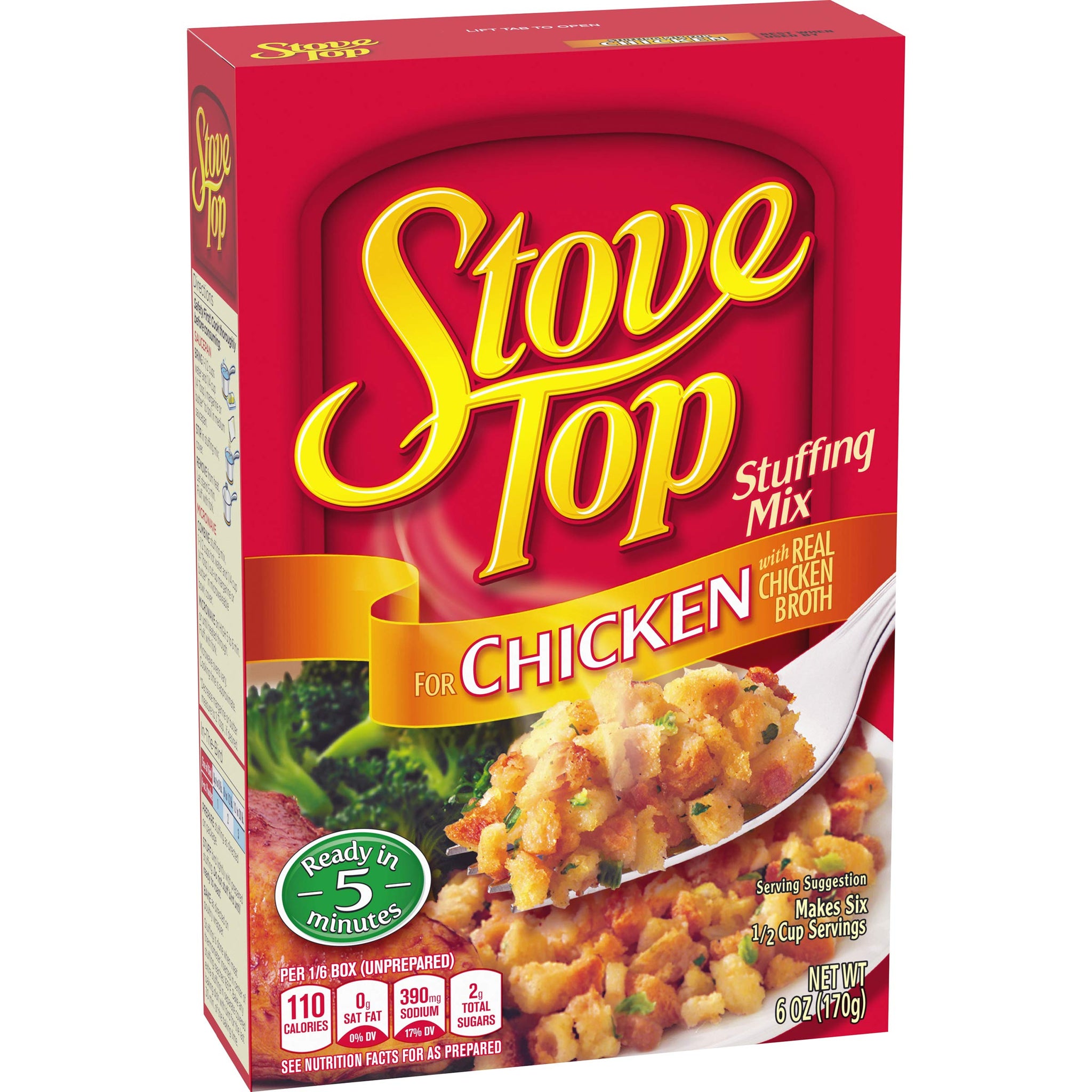 Stove Top Chicken Stuffing Mix, Instant Side Dish for Chicken and Holiday Meals, Savory Seasoned Bread Stuffing, Ready in 5 Minutes, 6 Ounce Boxes