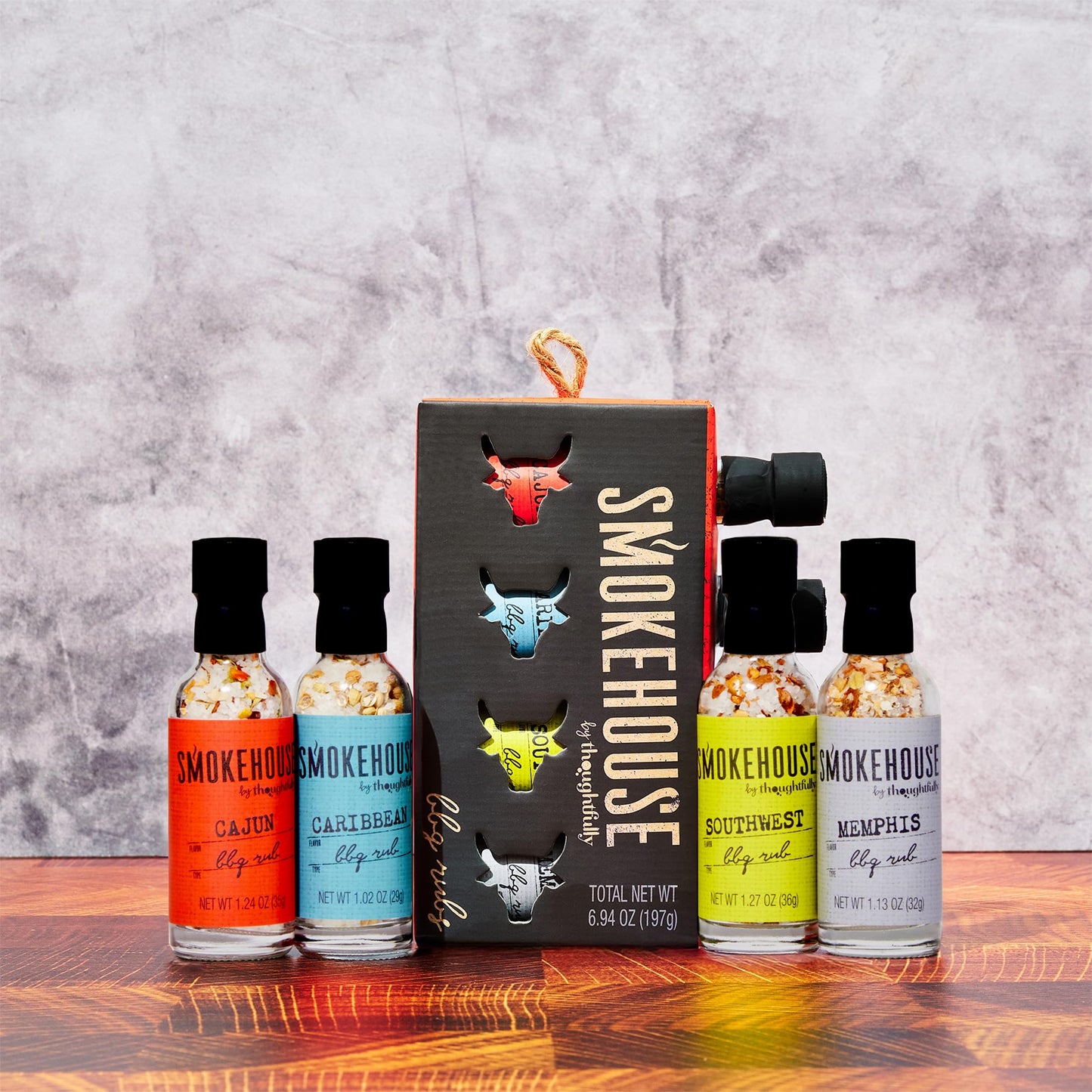 Smokehouse by Thoughtfully, Smokehouse Barbecue Rubs Gift Set, Flavors Include Cajun, Caribbean, Memphis and Southwest, Set of 4