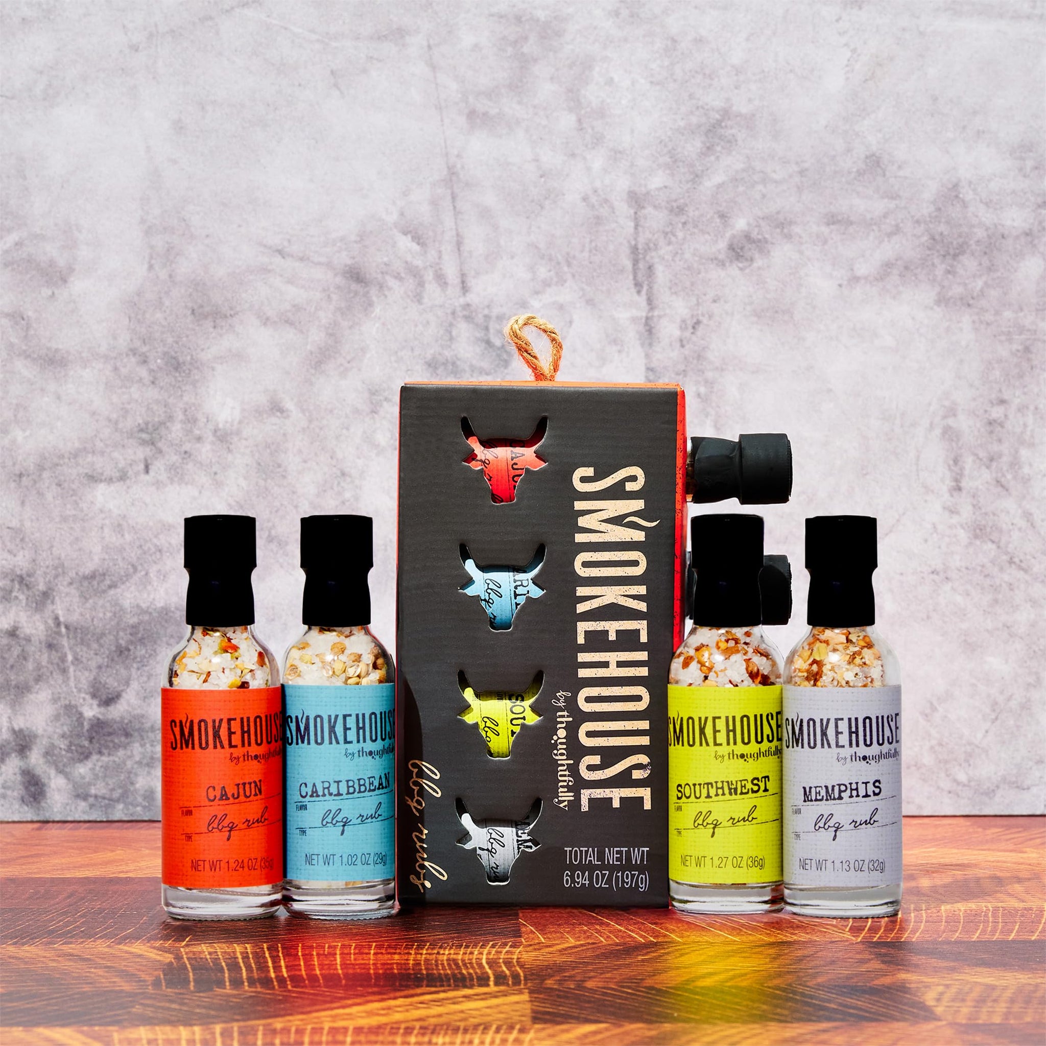 Smokehouse by Thoughtfully, Smokehouse Barbecue Rubs Gift Set, Flavors Include Cajun, Caribbean, Memphis and Southwest, Set of 4