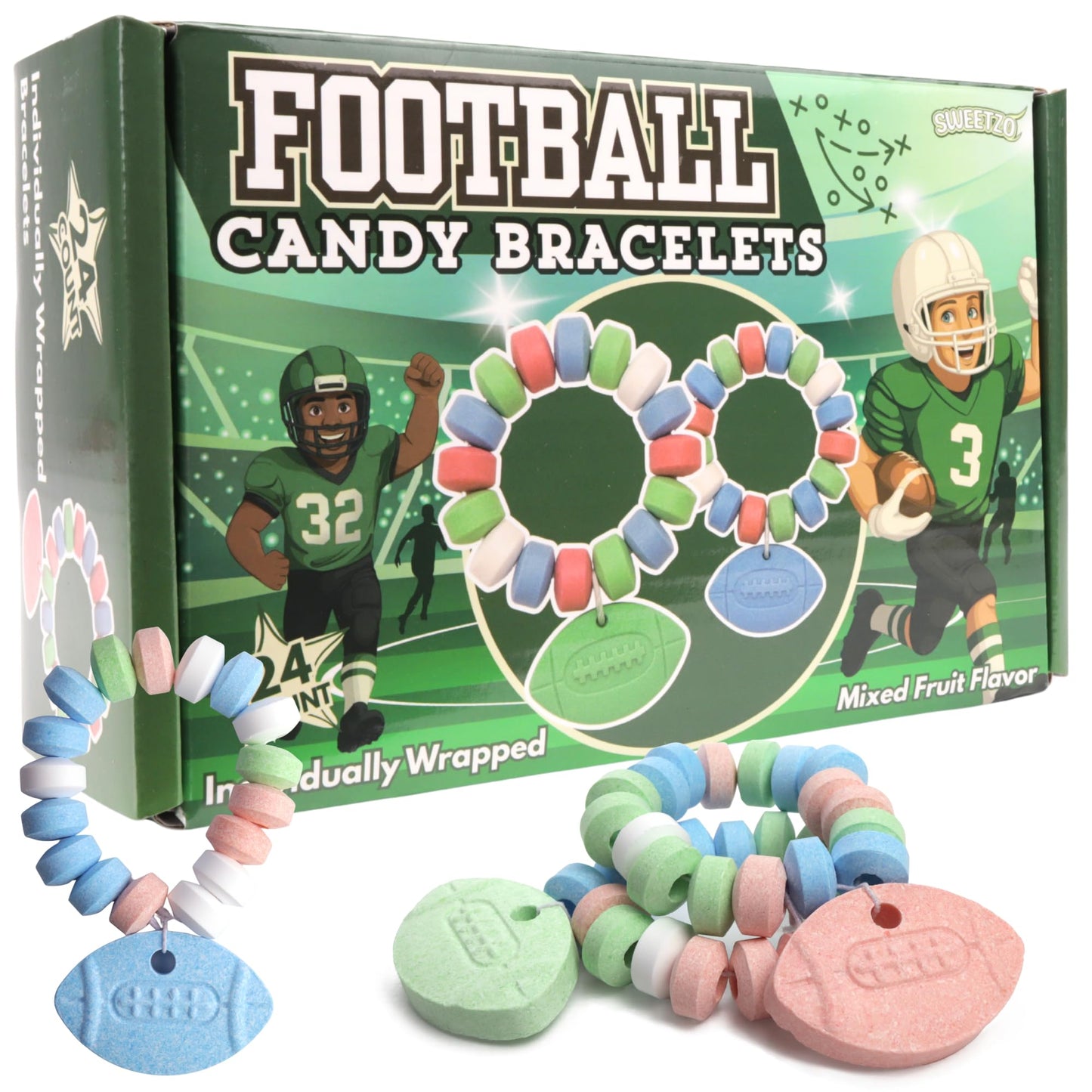 Football Candy Bracelets, Sports Themed Edible Jewelry, Individually Wrapped Team Party Favors, 24 Count, 10.16 Ounces