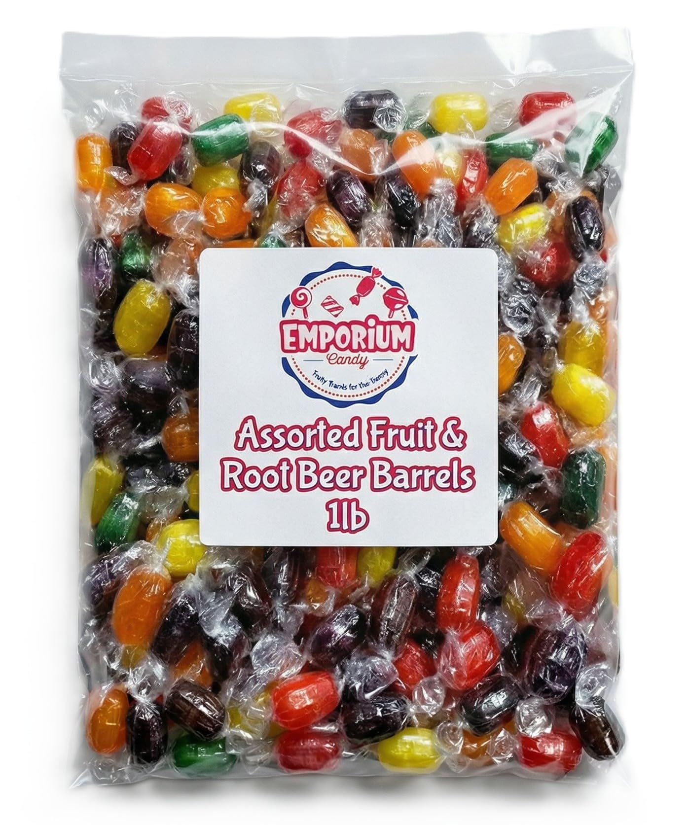 Fruit & Root Beer Barrel Hard Candy 1 lb - Assorted Fruity & Classic Flavor, Individually Wrapped Bulk, Old Fashioned Hard Mix for Dish, Parties