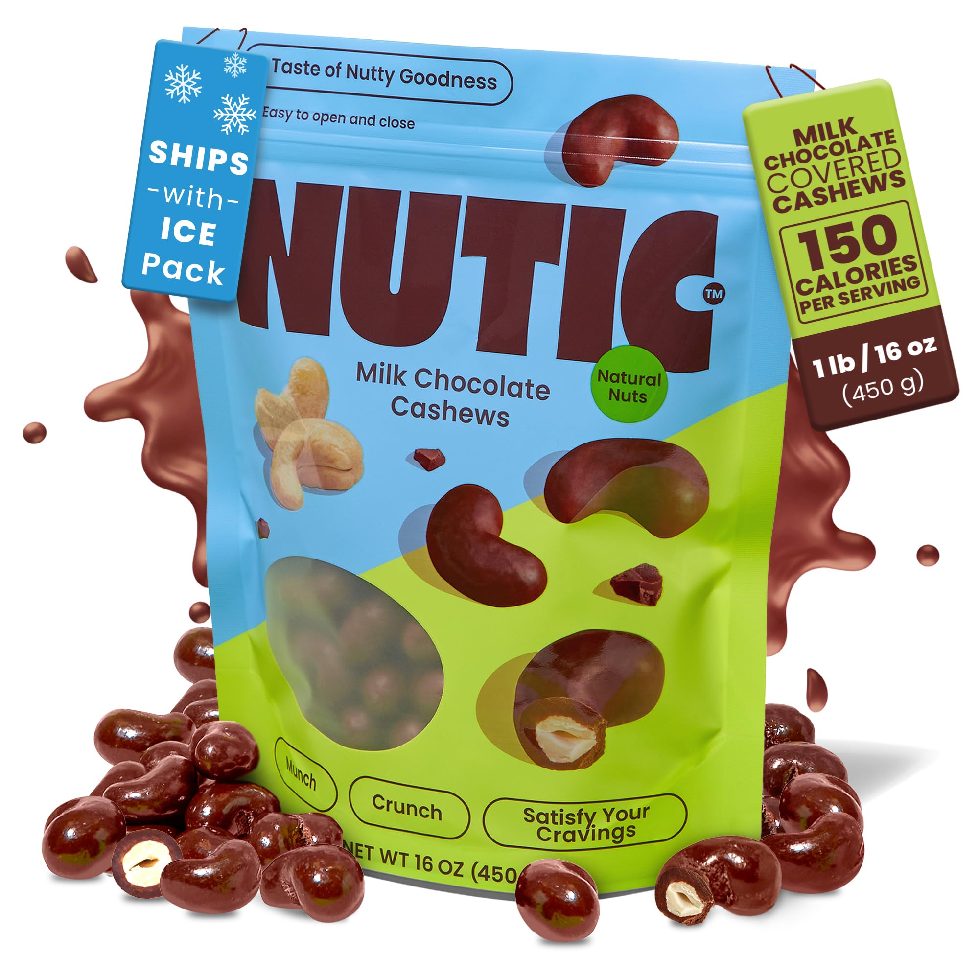 Nutic Milk Chocolate Covered Cashews - 1LB, Creamy Delights for Snacking & Gifting, Irresistible Chocolate-Covered Nuts for Holidays and Everyday