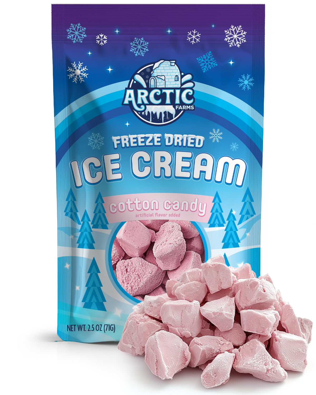 Arctic Farms Freeze Dried Ice Cream Bits Bagged and Boxed - Does Not Melt (Cotton Candy Pink)