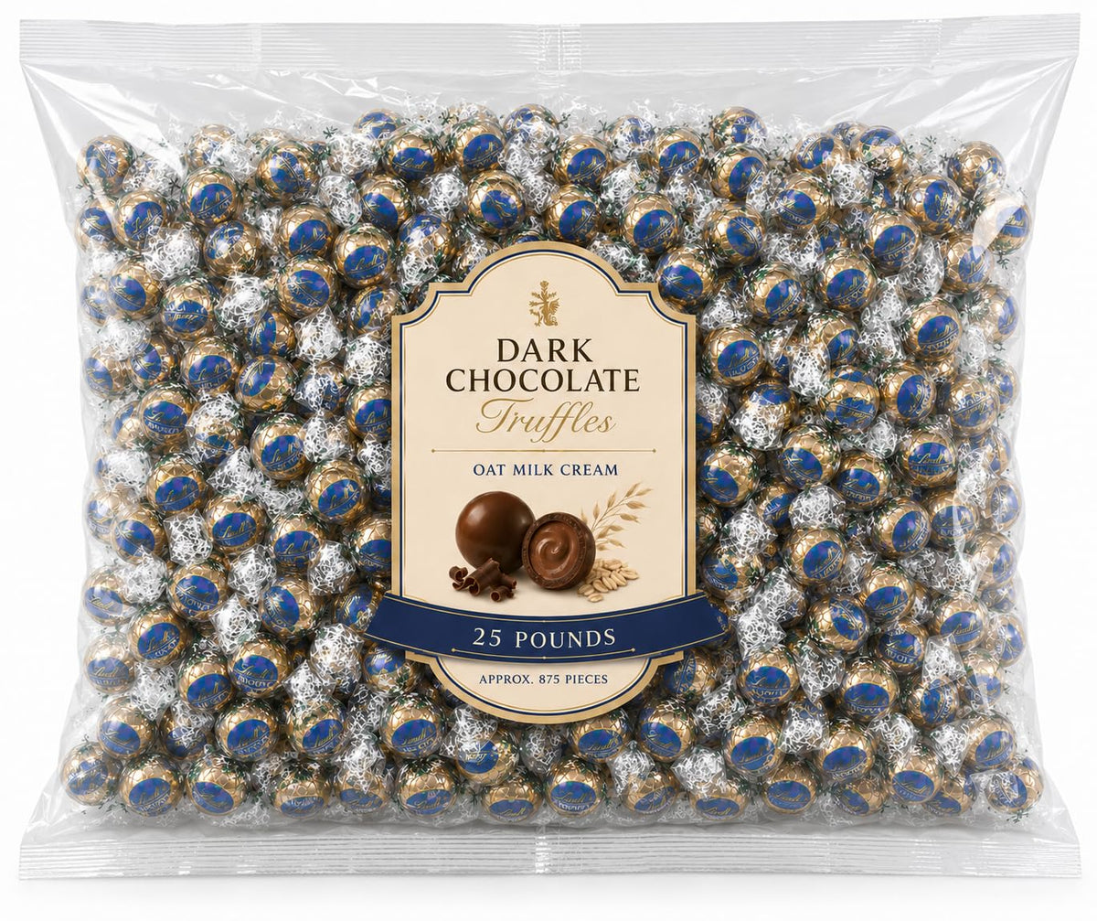 Dark Chocolate Oatmilk Truffles Individually Wrapped Bulk Bag - 25 lb (Approx. 875 pieces)
