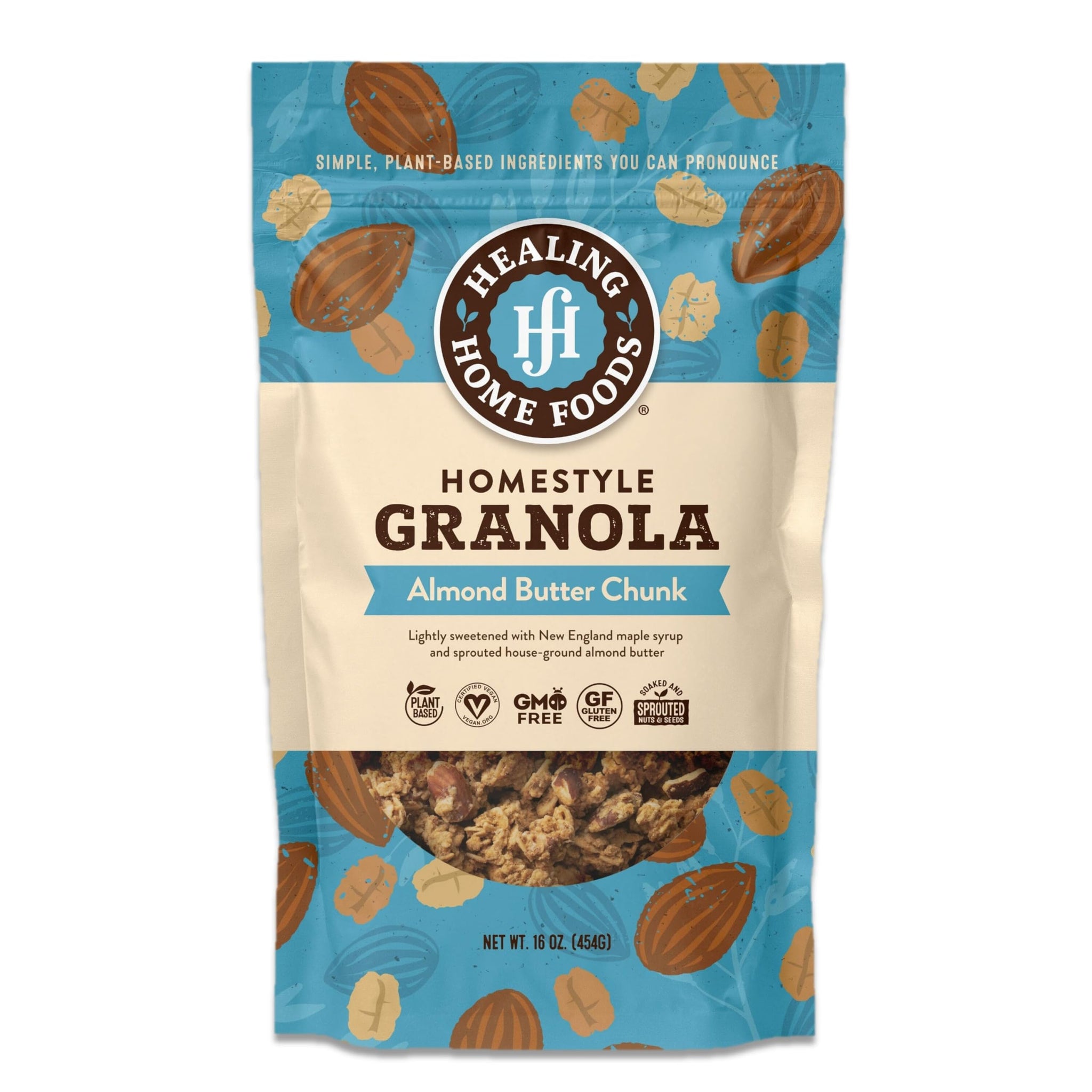 Healing Home Foods Almond Butter Chunk Protein Granola Cereal, Gluten Free, High Protein, Low Sugar Healthy Granola, Sprouted Almond, Maple Syrup