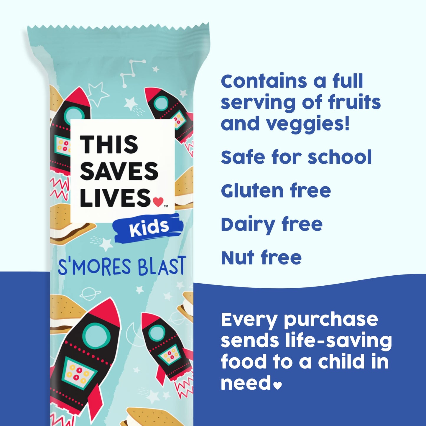 This Saves Lives Kids' Nut-Free Snack Bars, Helping to End Child Hunger, Individually Wrapped Kids Healthy Snack Bars - Gluten-Free, Non-GMO - S'mores