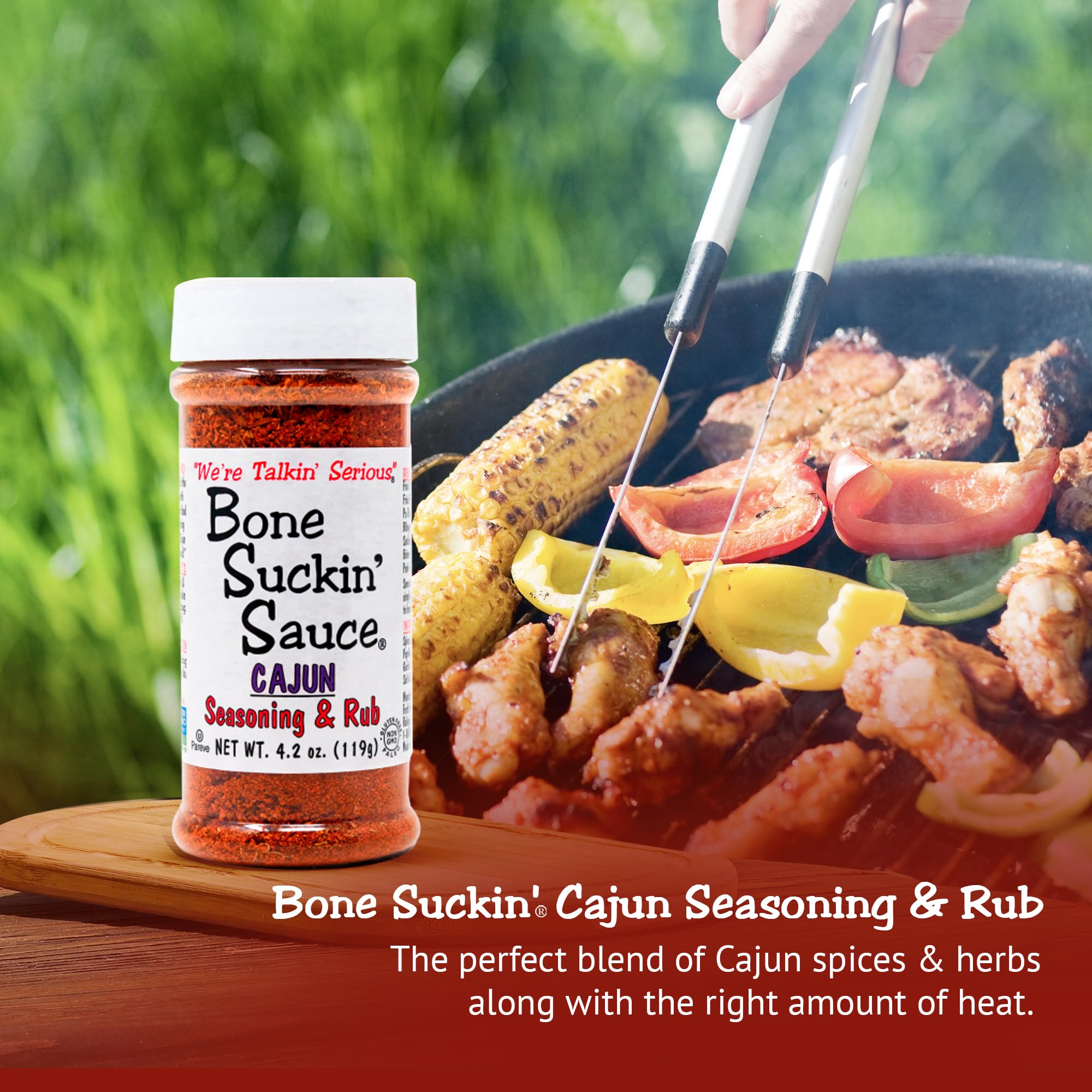 Bone Suckin' Cajun Seasoning & Rub, 4.2 Oz - Gluten-Free, Non-GMO, Kosher, Pareve, & Sugar Free. No Anti Caking Agent & No MSG!