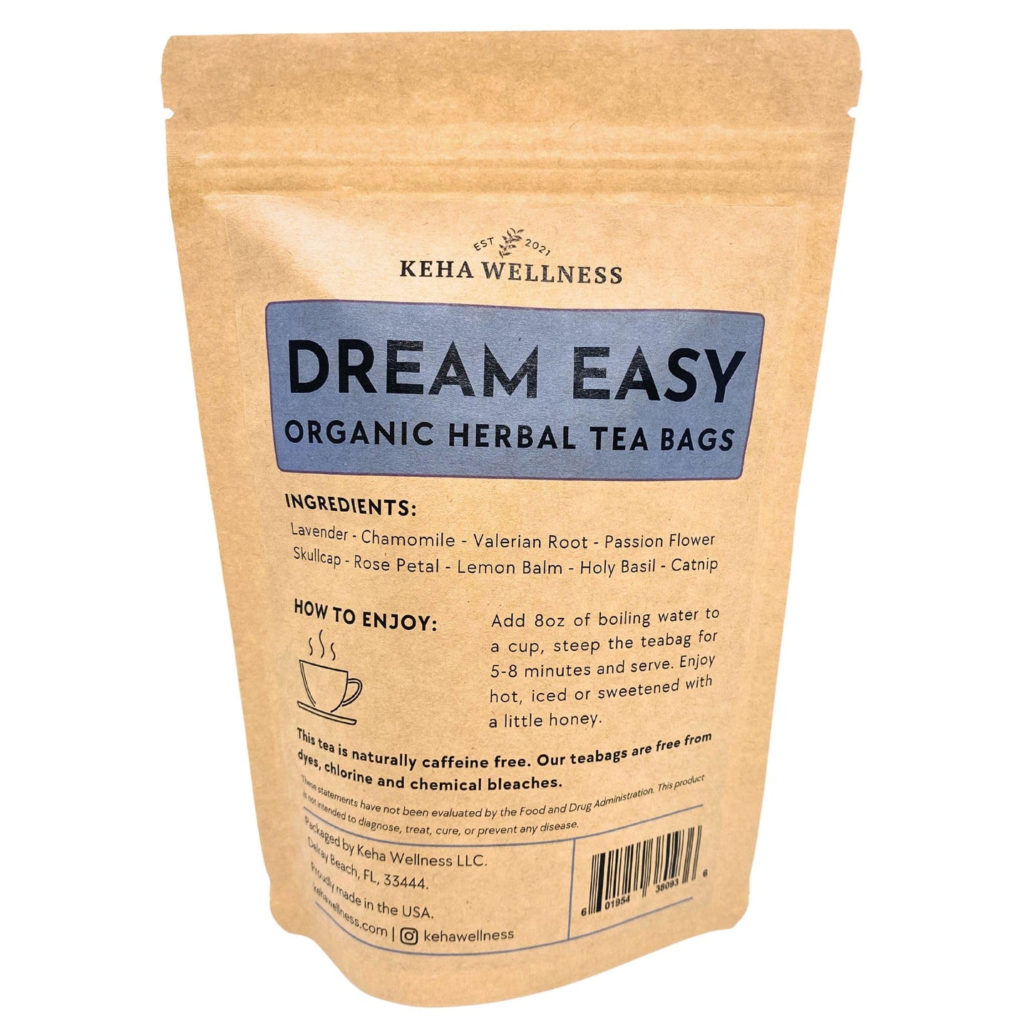 Keha Wellness Organic Dream Easy Herbal Tea Bags, 15 Extra Full and Flavorful Tea Bags, Caffeine Free, Sleep Tea for Nighttime and Bedtime, Beauty