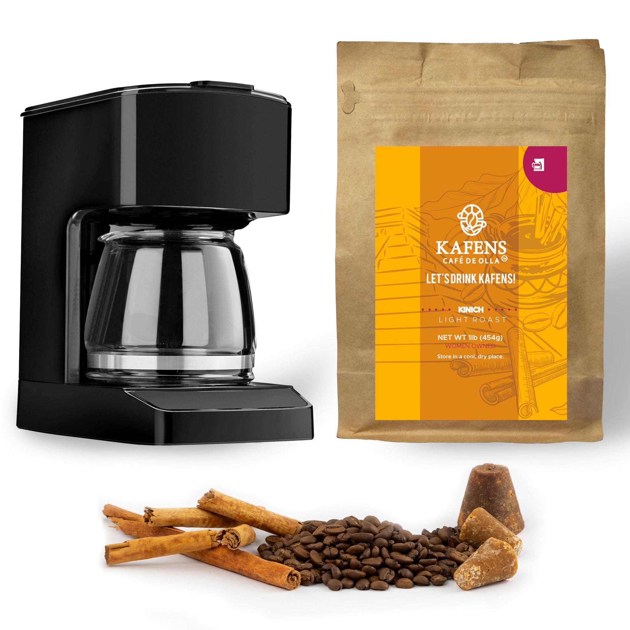 KINICH: Cafe De Olla, 100% Organic ingredients, Light Roast Blend Ground Coffee, Piloncillo (unprocessed cane sugar) and Ceylon cinnamon, 1lb(Pack