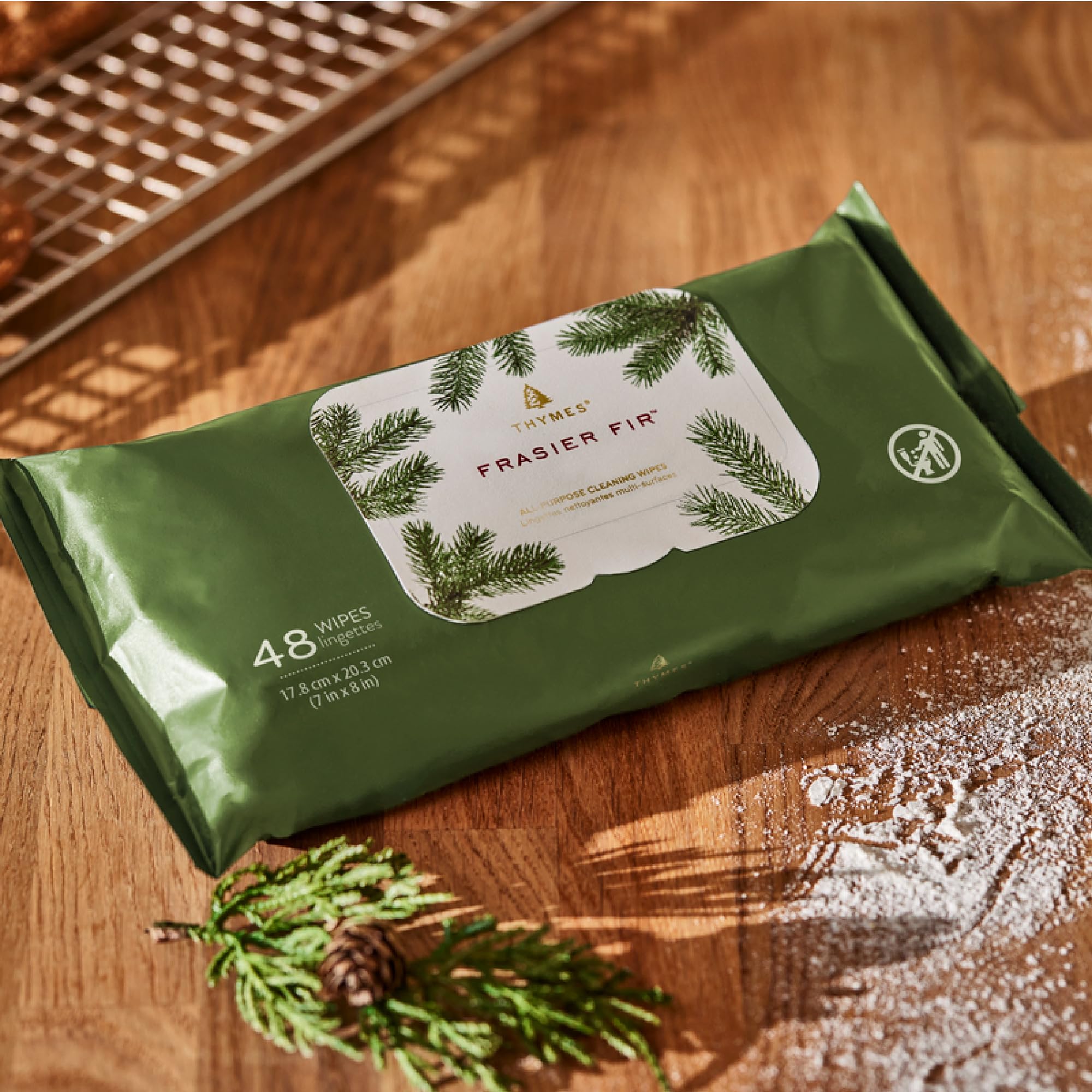Thymes Frasier Fir All-Purpose Cleaning Wipes - Multi-Purpose Cleaning Wipes - Safe for Countertops, Walls, and Other Non-Porous Surfaces - Cruelty