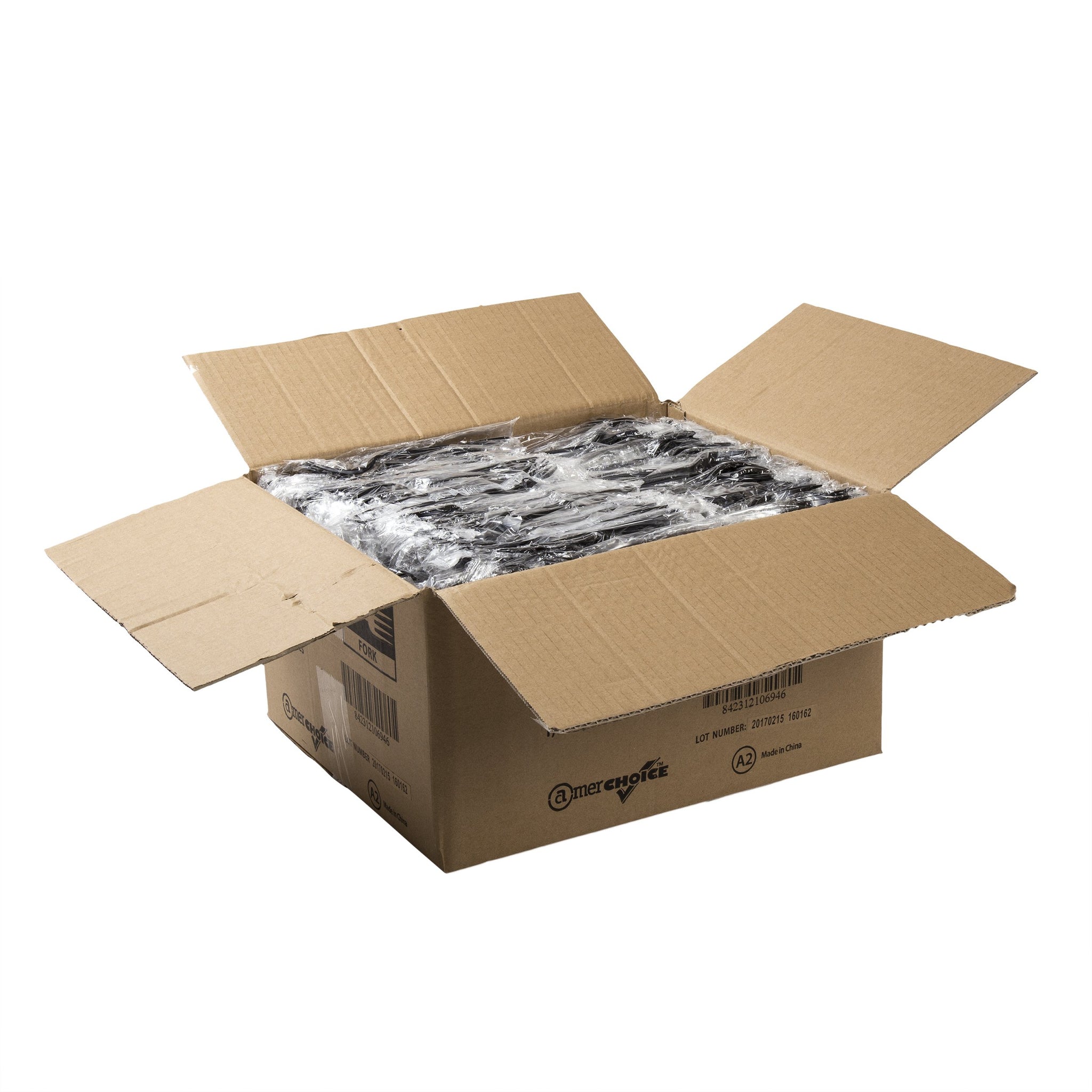 AmerCareRoyal Heavy Weight Individually Wrapped Disposable Polystyrene Plastic Forks for Restaurants and Catering, Black, Pack of 1000