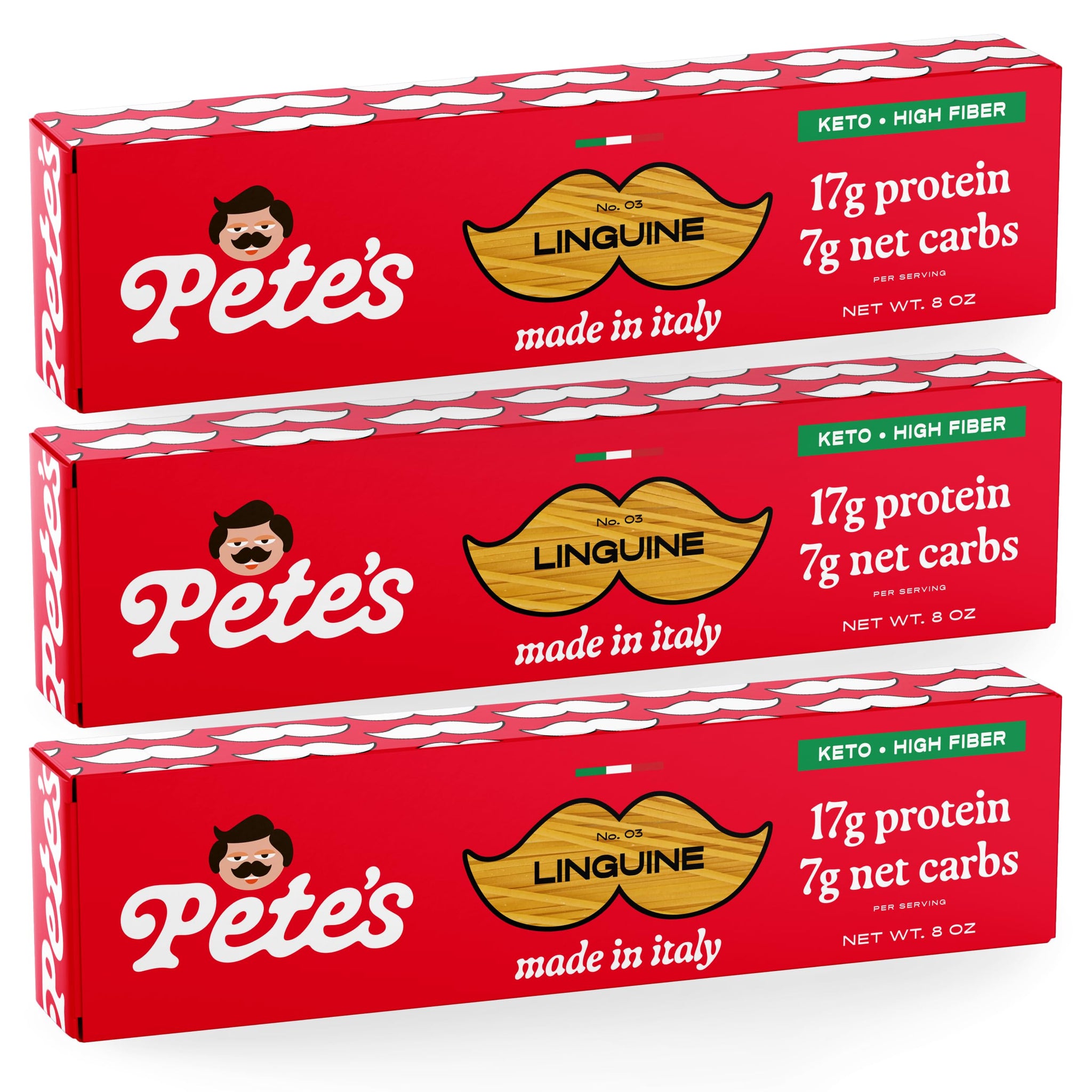 Low Carb, Protein Pasta | Linguine with 17g Protein, 7g Carbs | Healthy, Keto Pasta Made in Italy | 3-Pack, 8oz - Pete’s Pasta