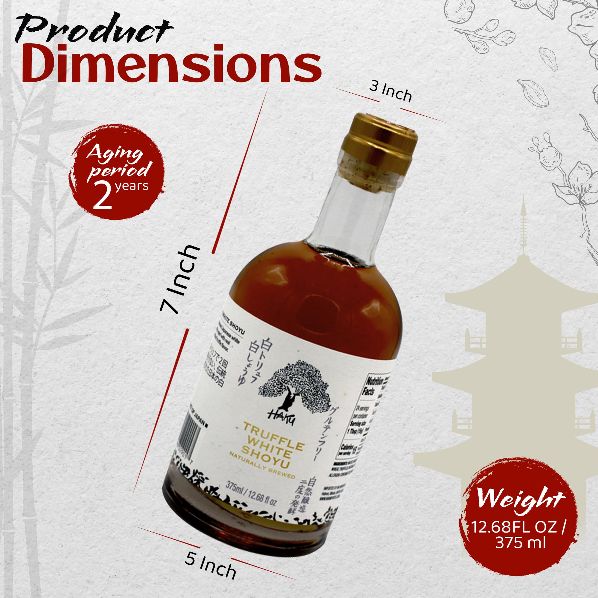 HAKU Truffle White Shoyu Naturally Brewed Aged 2 Years, 12.68 Oz (375 ml) - Traditional Gourmet Dipping Sauce & Marinade for Sushi, Meat, Rice, Stir