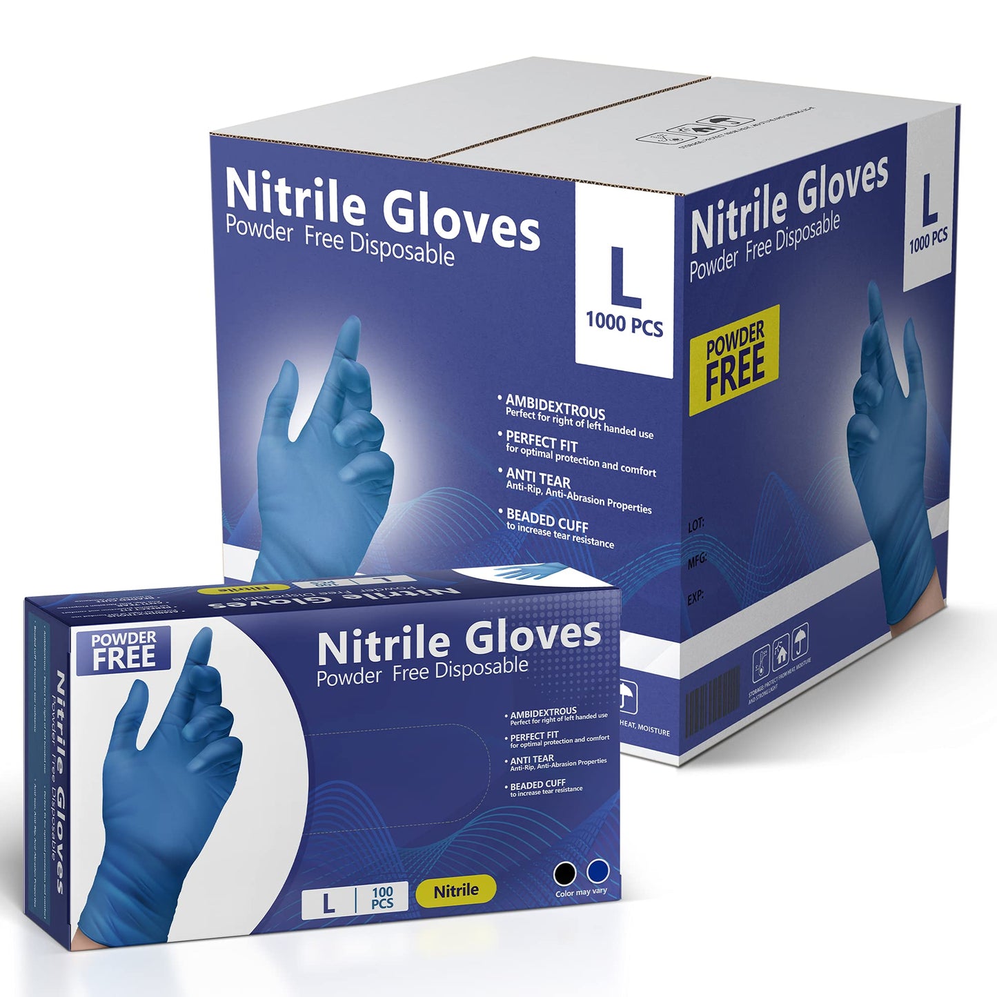 AroCare Nitrile Gloves, Disposable Gloves, Comfortable, Powder Free, Latex Free | 100-1000 (Small, Case)