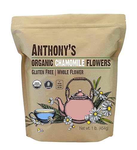 Anthony's Organic Chamomile Flowers, 1 lb, Whole, Loose Leaf, Gluten Free, Non GMO, Non Irradiated