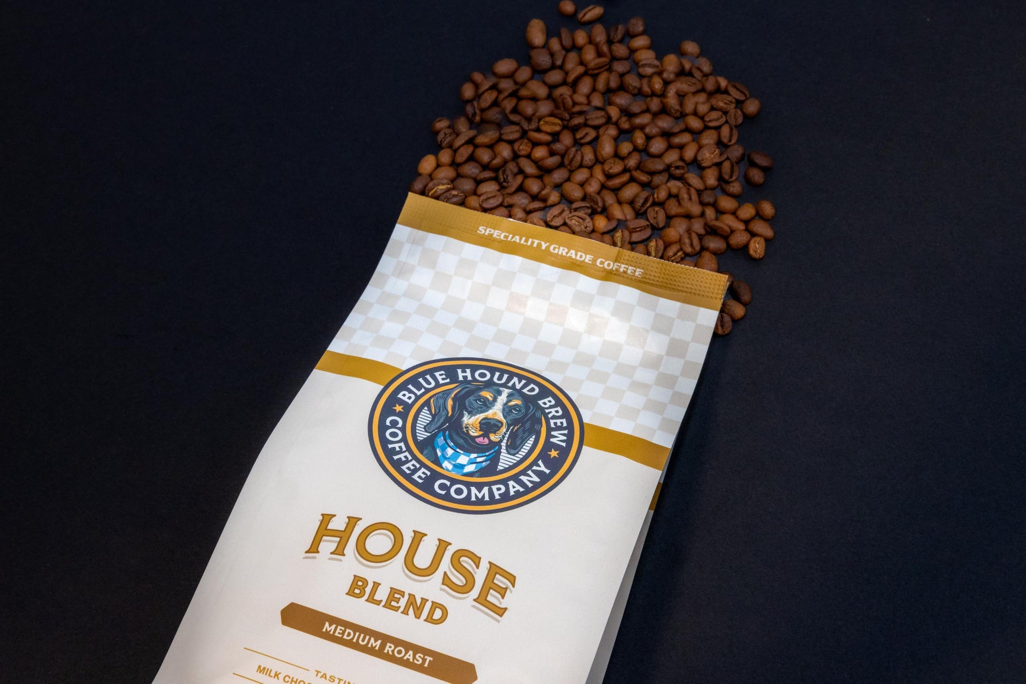 Blue Hound Brew House Blend Whole Bean Coffee, 12oz | Specialty Grade 100% Arabica, Colombia Costa Rica Brazil Blend, Medium Roast, Notes of Milk
