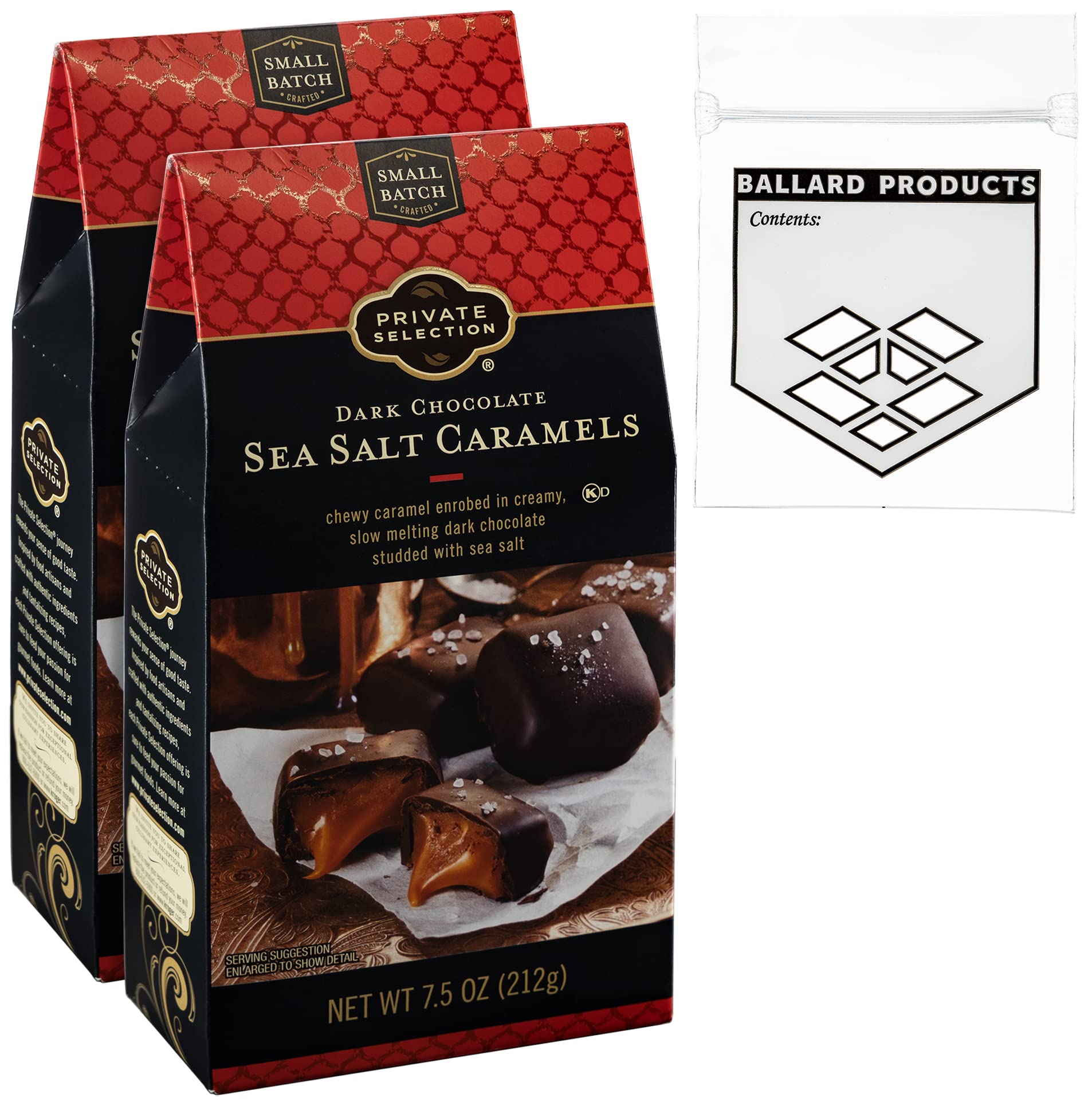 Private Selection Dark Chocolate Candy Sea Salt Caramels, 7.5 oz (2 Pack) Bundle with Ballard Products Pocket Bag