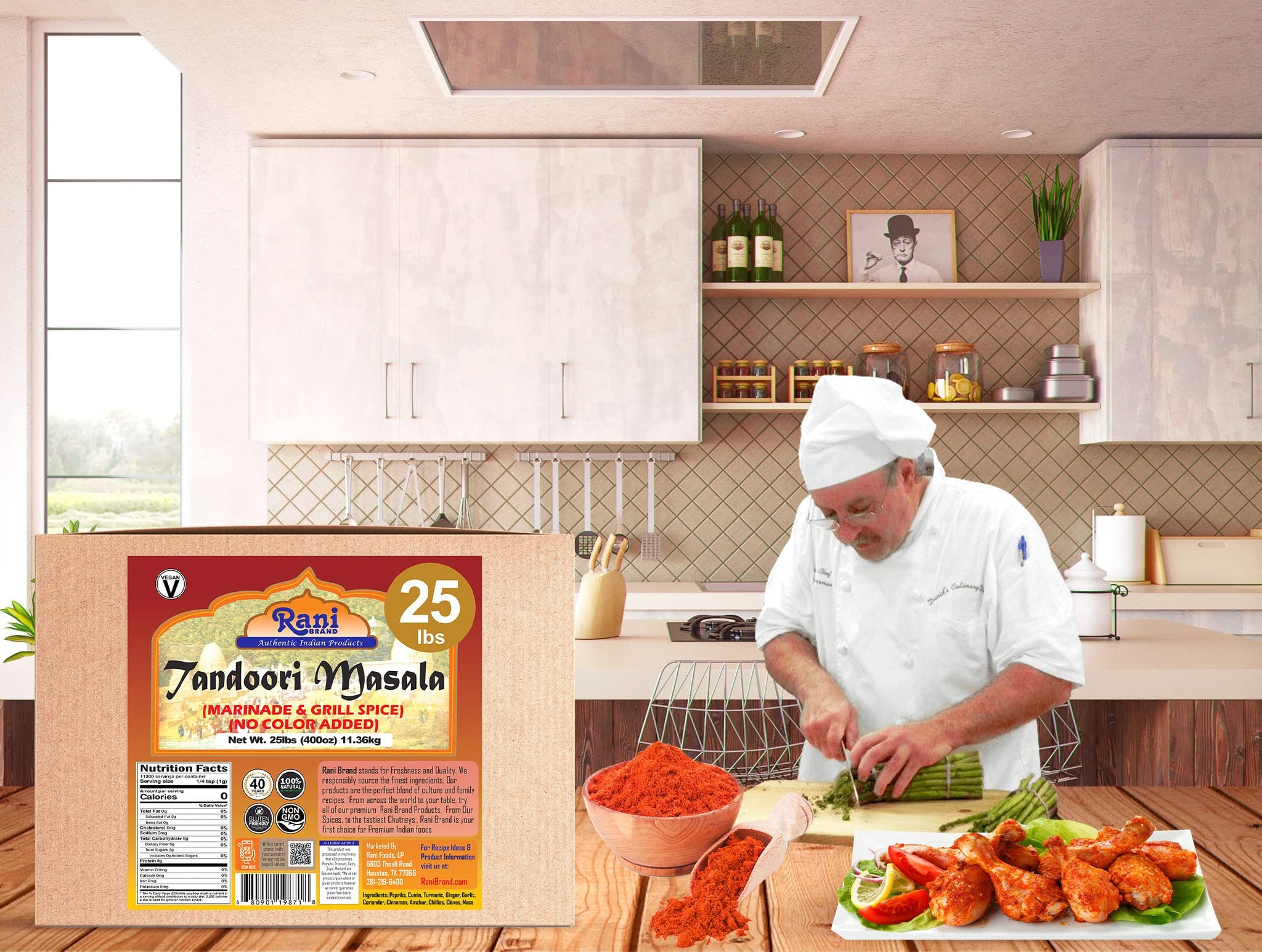 Rani Tandoori Masala (Natural, No Colors Added) Indian 11-Spice Blend 400oz (25lbs) 11.36kg Bulk Box ~ Salt Free | Vegan | Gluten Friendly | NON-GMO |