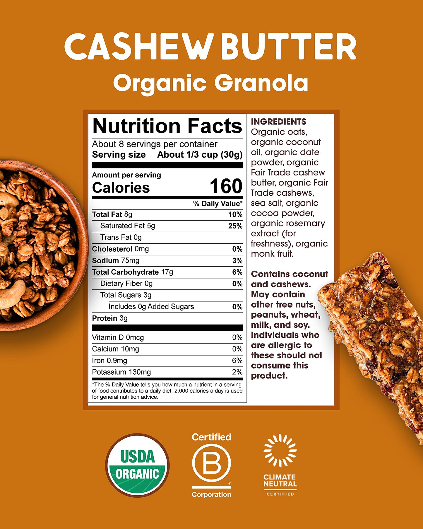Alter Eco Cashew Butter Granola, Healthy, Organic Breakfast & Snack, Naturally Sweetened with Fruit, Vegan, No Artificial Sugars or Additives