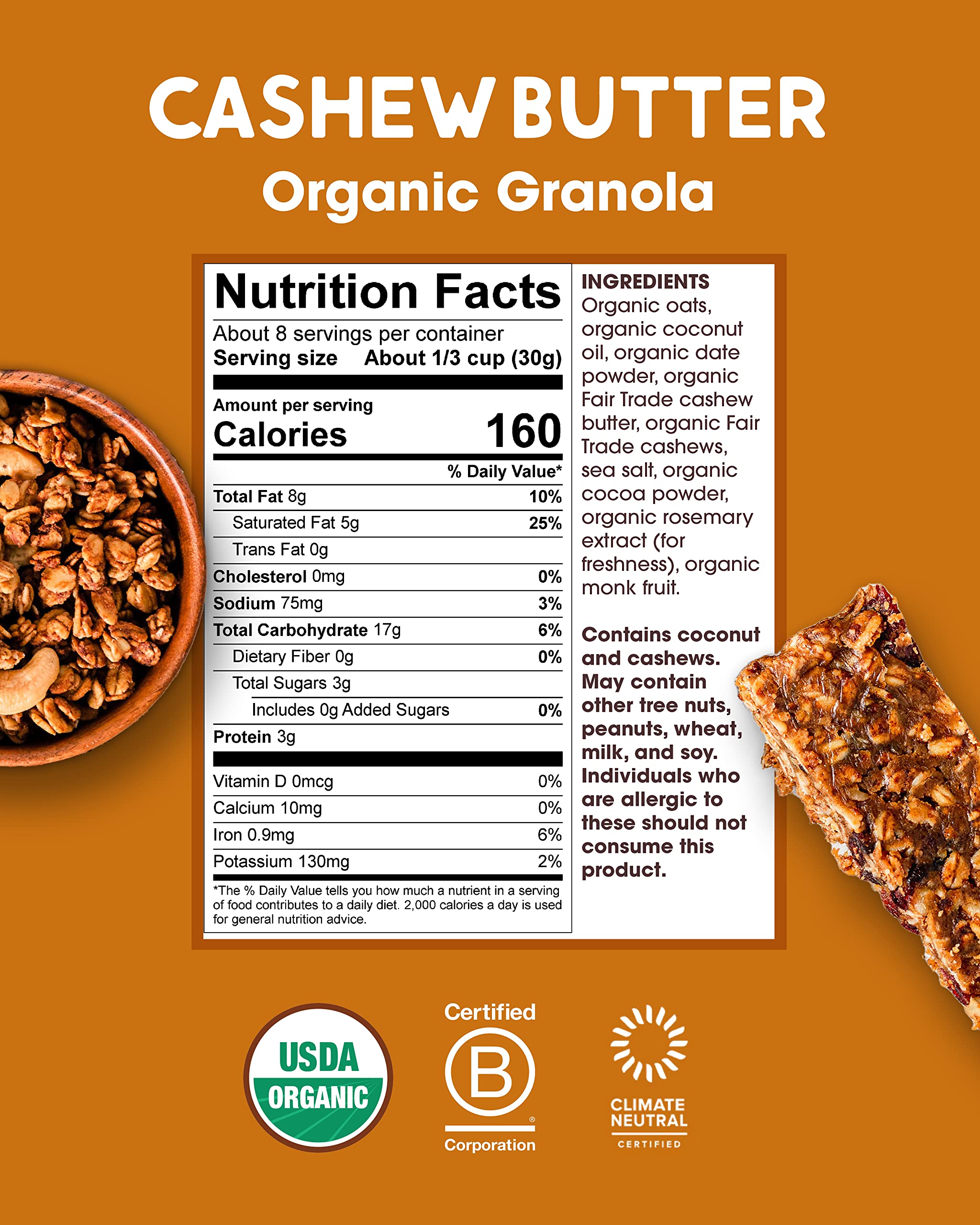 Alter Eco Cashew Butter Granola, Healthy, Organic Breakfast & Snack, Naturally Sweetened with Fruit, Vegan, No Artificial Sugars or Additives