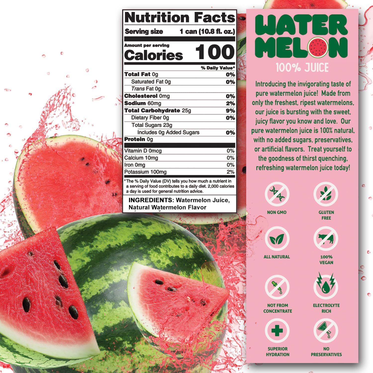 ALO Slim Can Juice | Watermelon Juice | Not from Concentrate | 10.8oz Cans (Pack of 12)