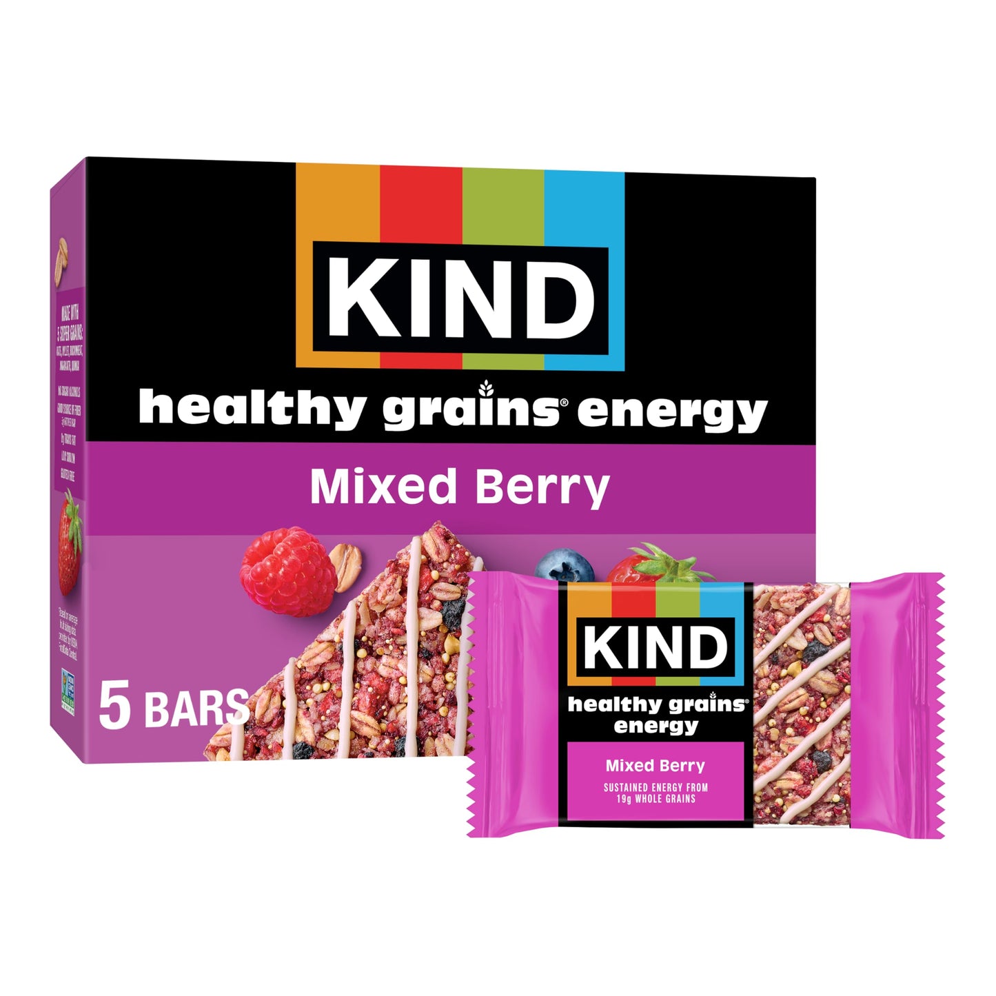 KIND Healthy Grains Energy Bars, Mixed Berry, Gluten Free, Healthy Snacks, 19g Whole Grains, 5 Count