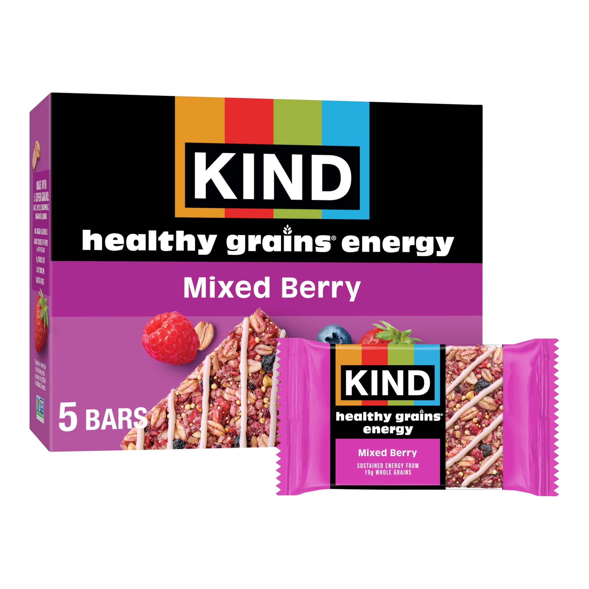 KIND Healthy Grains Energy Bars, Mixed Berry, Gluten Free, Healthy Snacks, 19g Whole Grains, 5 Count