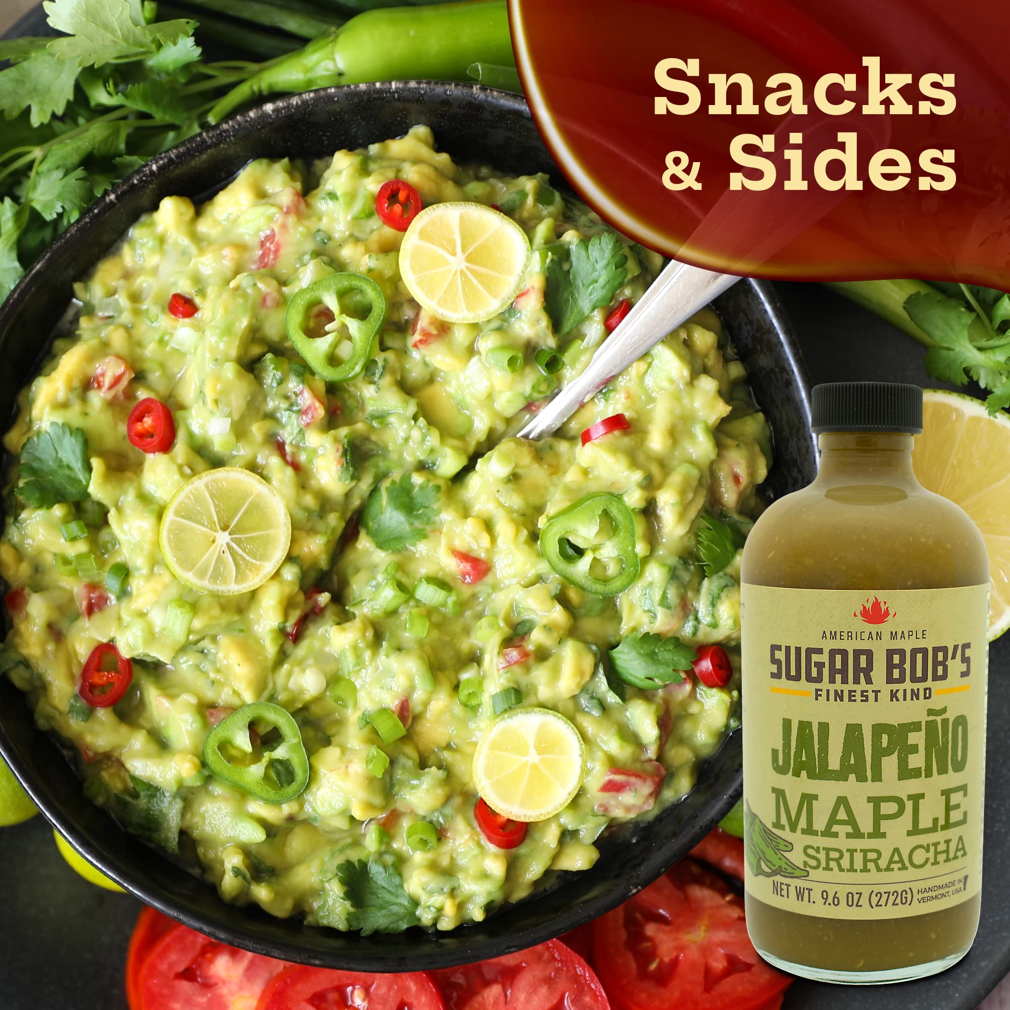 Sugar Bob’s Finest Kind - Jalapeno Maple Sriracha Hot Sauce, Garlic Sriracha Sauce with Fresh Jalapeno Peppers, Net Weight 9.6 oz